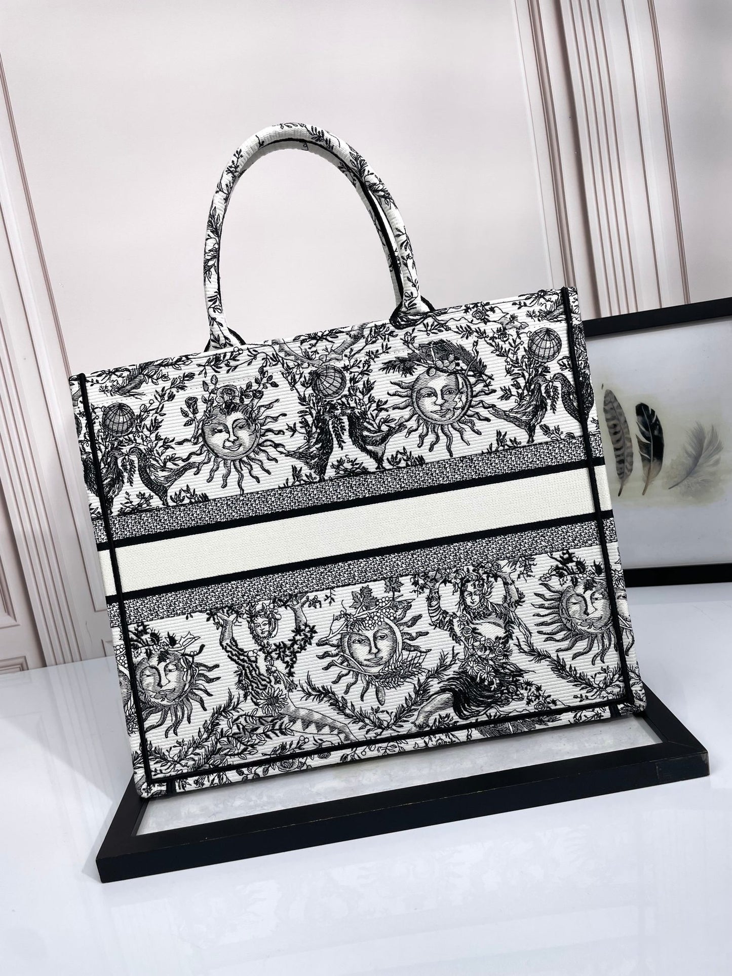 Dior Celestial Sun Embroidered Canvas Tote Bag with Top Handles