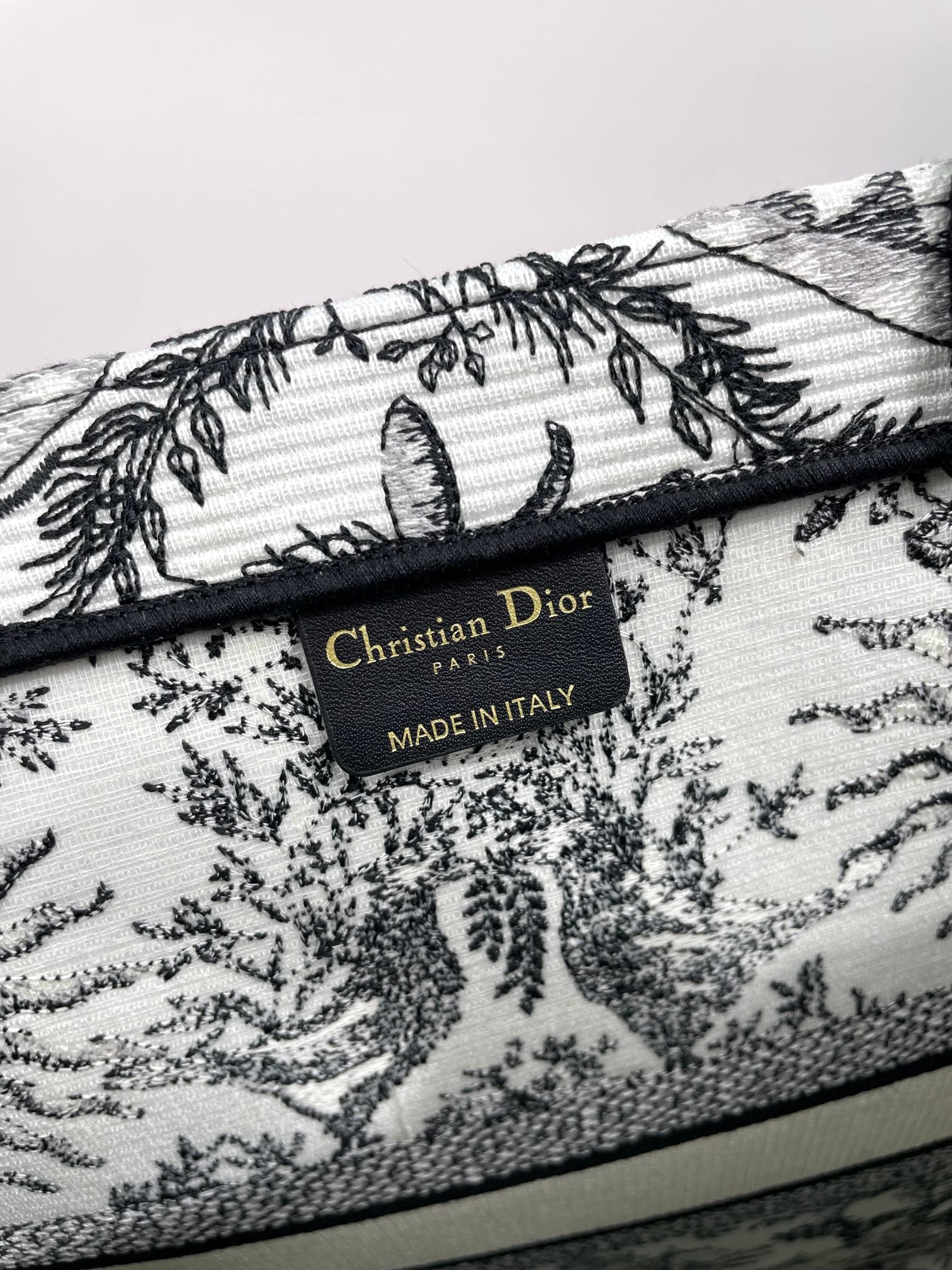 Christian Dior Large Book Tote Black and White Zodiac Embroidery