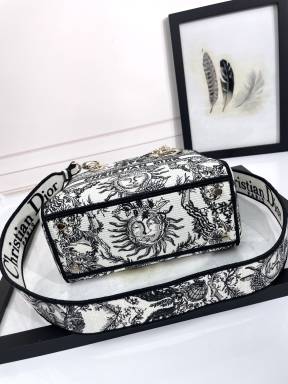 Dior Black and White Embroidered Sun Moon Motif Canvas Top Handle Bag