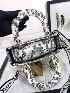 Dior Black and White Embroidered Sun Moon Motif Canvas Top Handle Bag