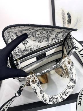 Dior Black and White Zodiac Embroidered Canvas Top Handle Bag