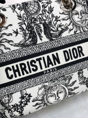 Dior Black and White Embroidered Sun Moon Motif Canvas Top Handle Bag