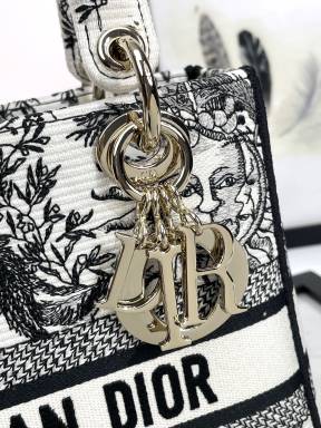 Christian Dior Lady D-Lite Bag - White and Black Zodiac Embroidery
