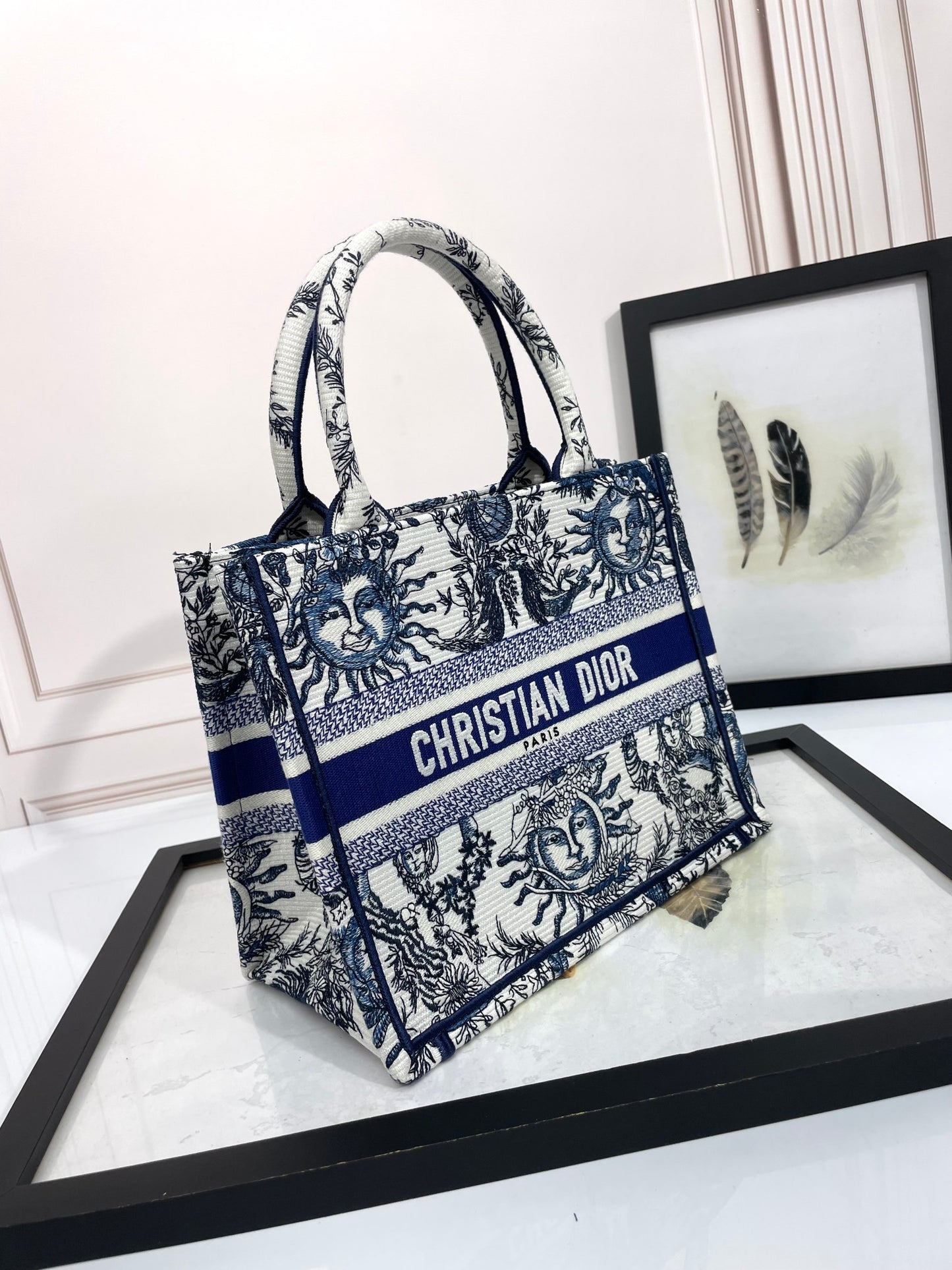 Dior Blue Celestial Sun Embroidered Canvas Tote Handbag