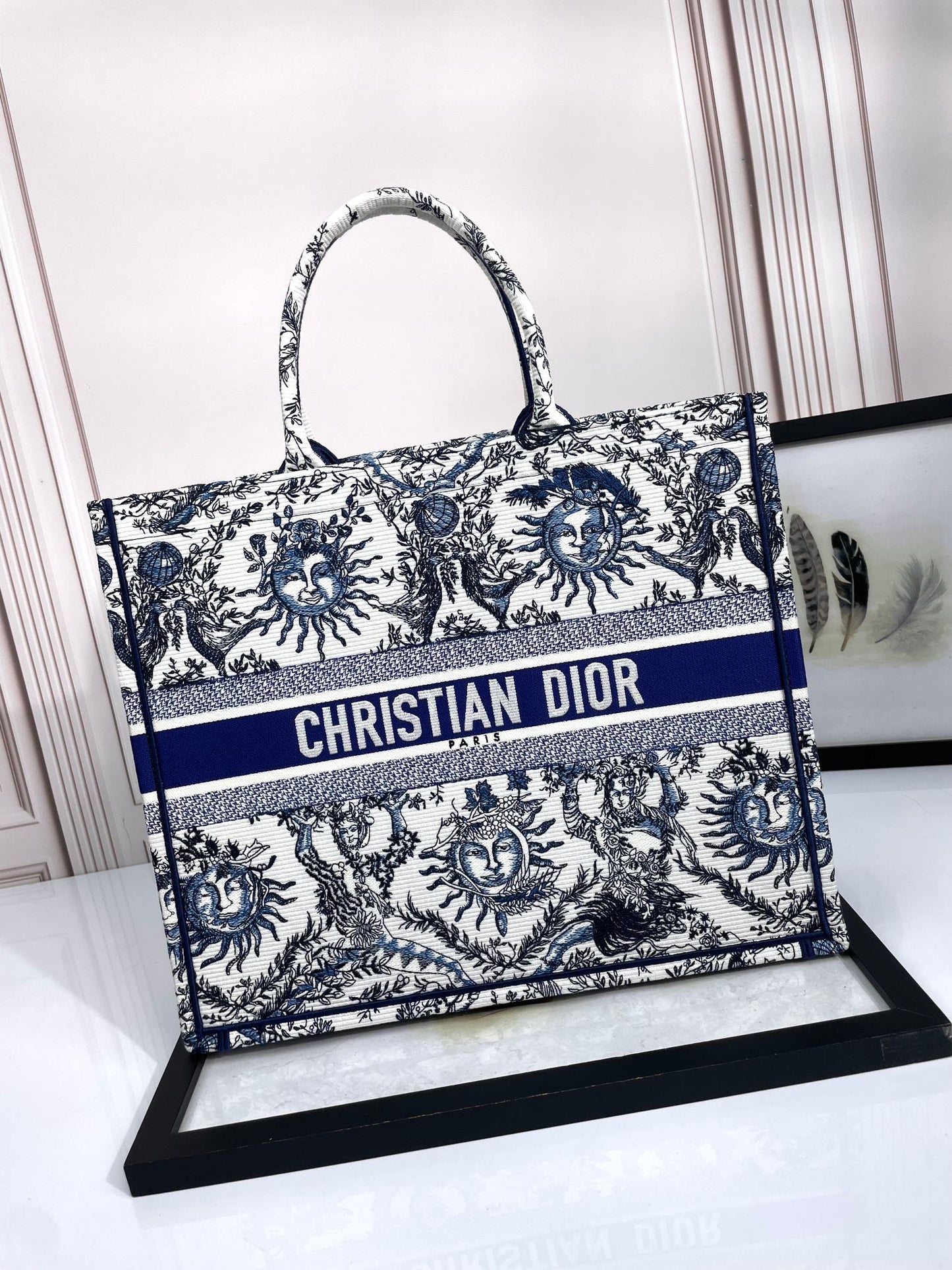 Christian Dior Book Tote Blue Toile de Jouy Soleil Embroidery Bag