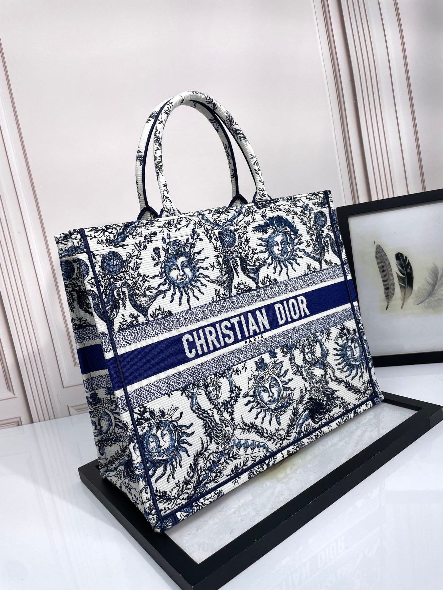 Dior Large Blue and White Celestial Sun Print Canvas Tote Handbag