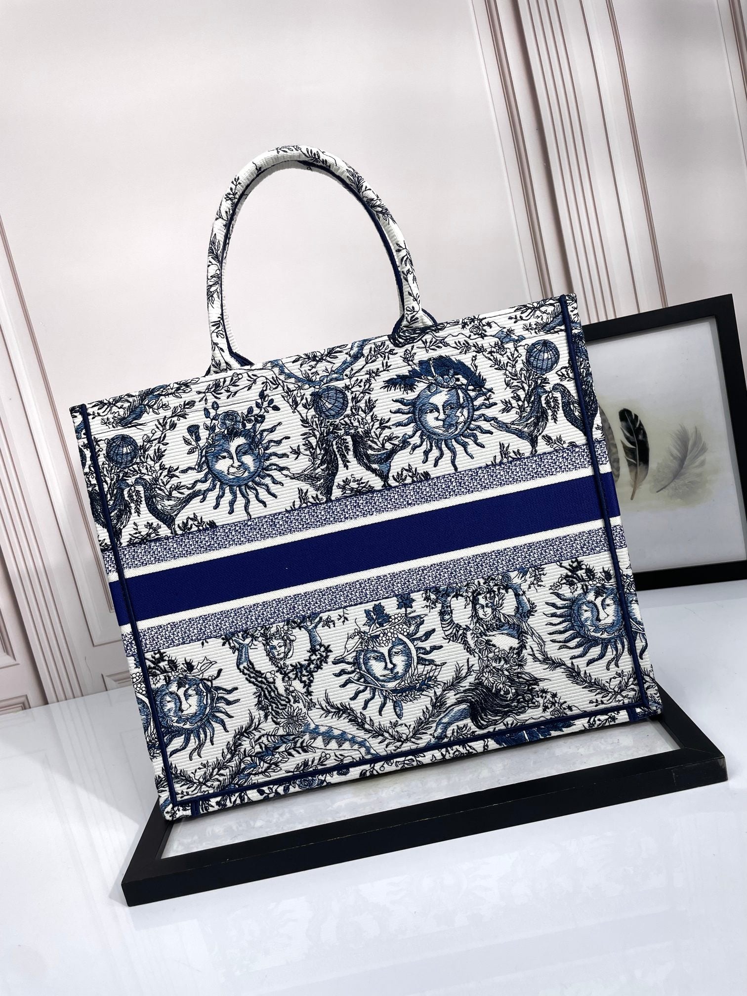 Dior Large Blue and White Celestial Sun Print Canvas Tote Handbag