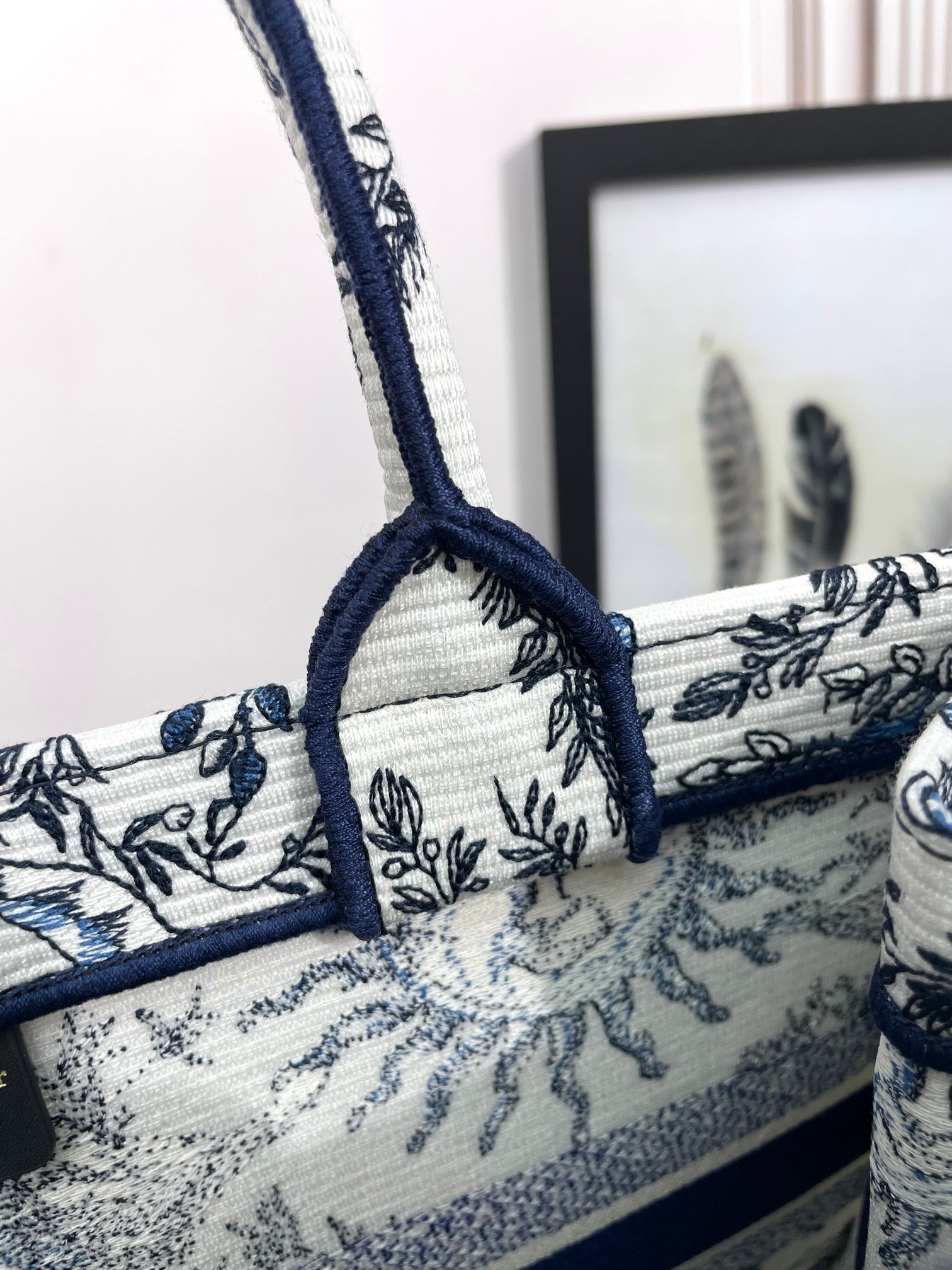 Dior Vintage Blue and White Celestial Sun Print Canvas Tote Handbag