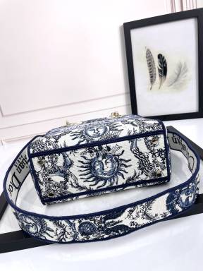 Dior Blue and White Floral Embroidered Canvas Top Handle Handbag