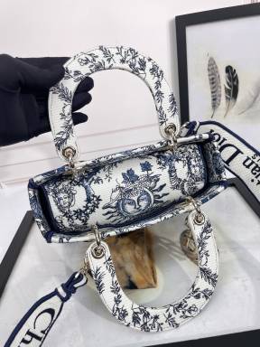 Dior Blue and White Floral Embroidered Canvas Top Handle Handbag