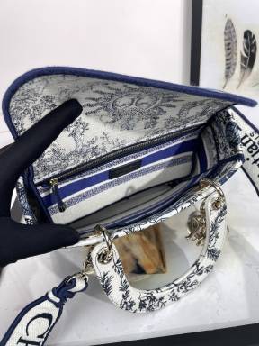 Dior Vintage Blue and White Embroidered Top Handle Satchel Bag