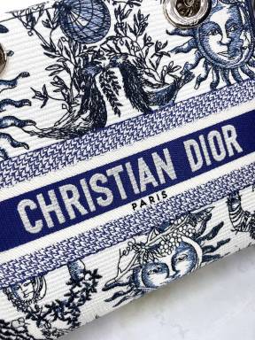 Christian Dior Medium Lady D-Lite Bag - Blue & White Toile de Jouy Zodiac Embroidery