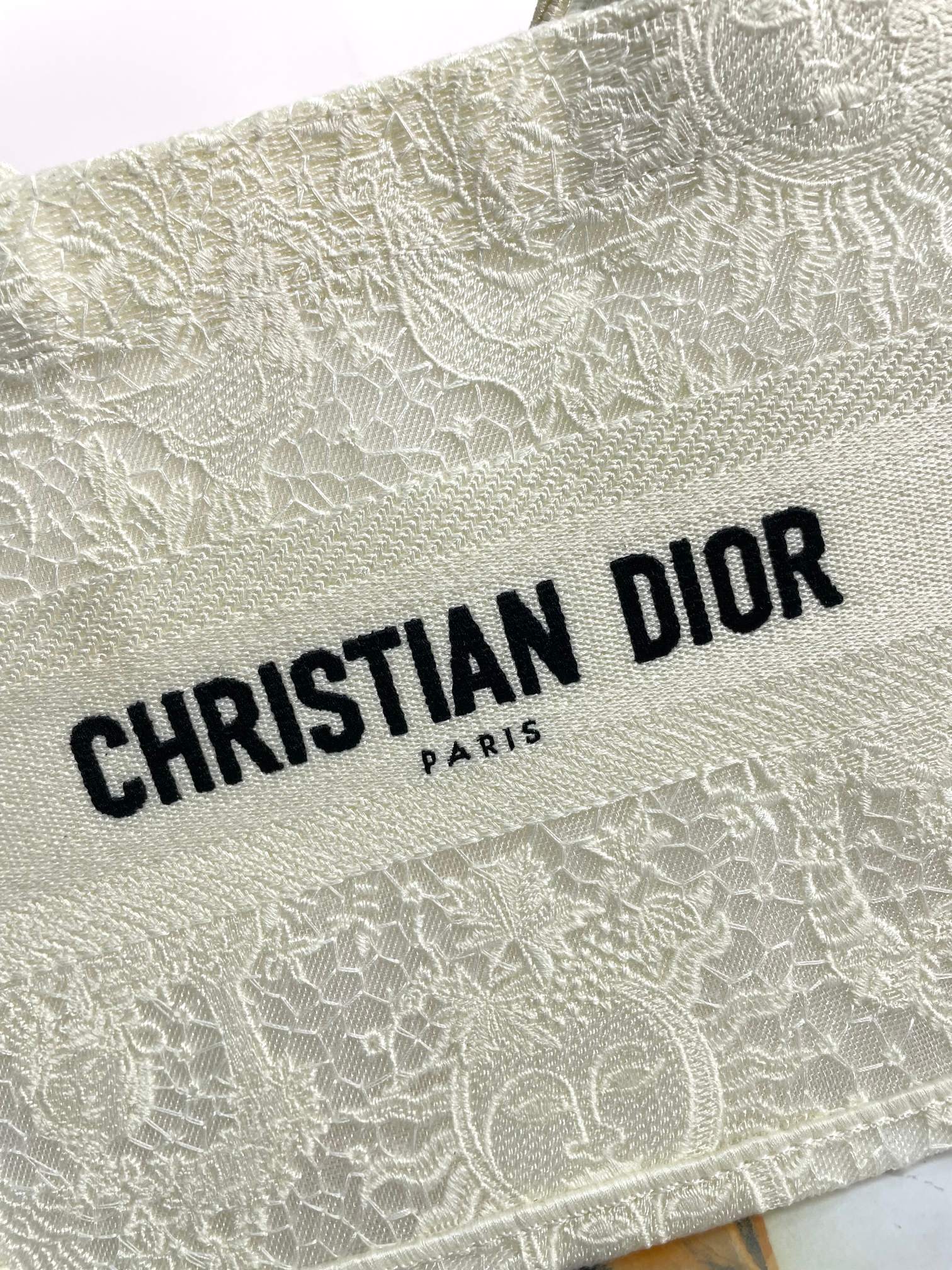 Dior Cream Floral Embroidered Canvas Tote Bag with Top Handles