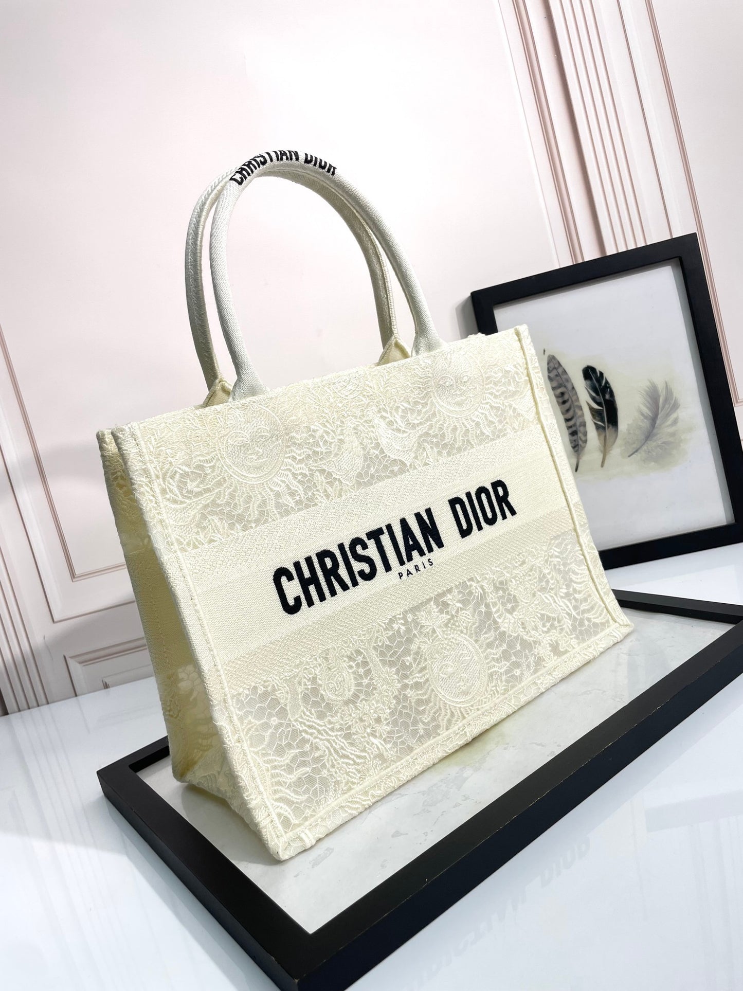 Christian Dior Embroidered Book Tote Bag - White Canvas