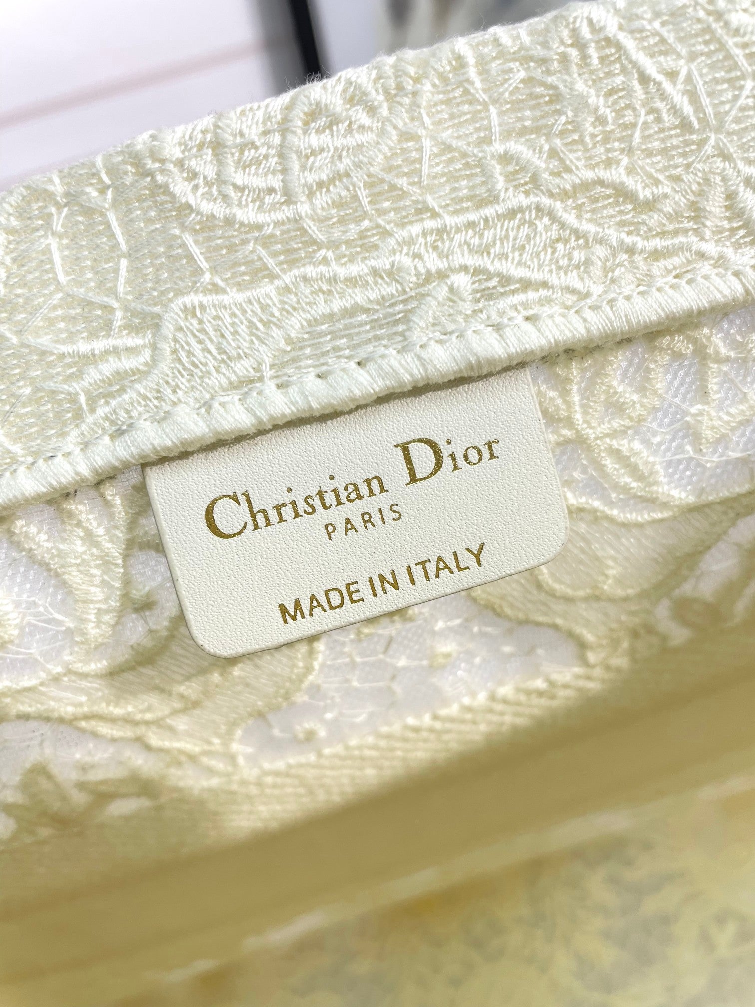 Dior Structured Cream Floral Embroidered Canvas Tote Bag