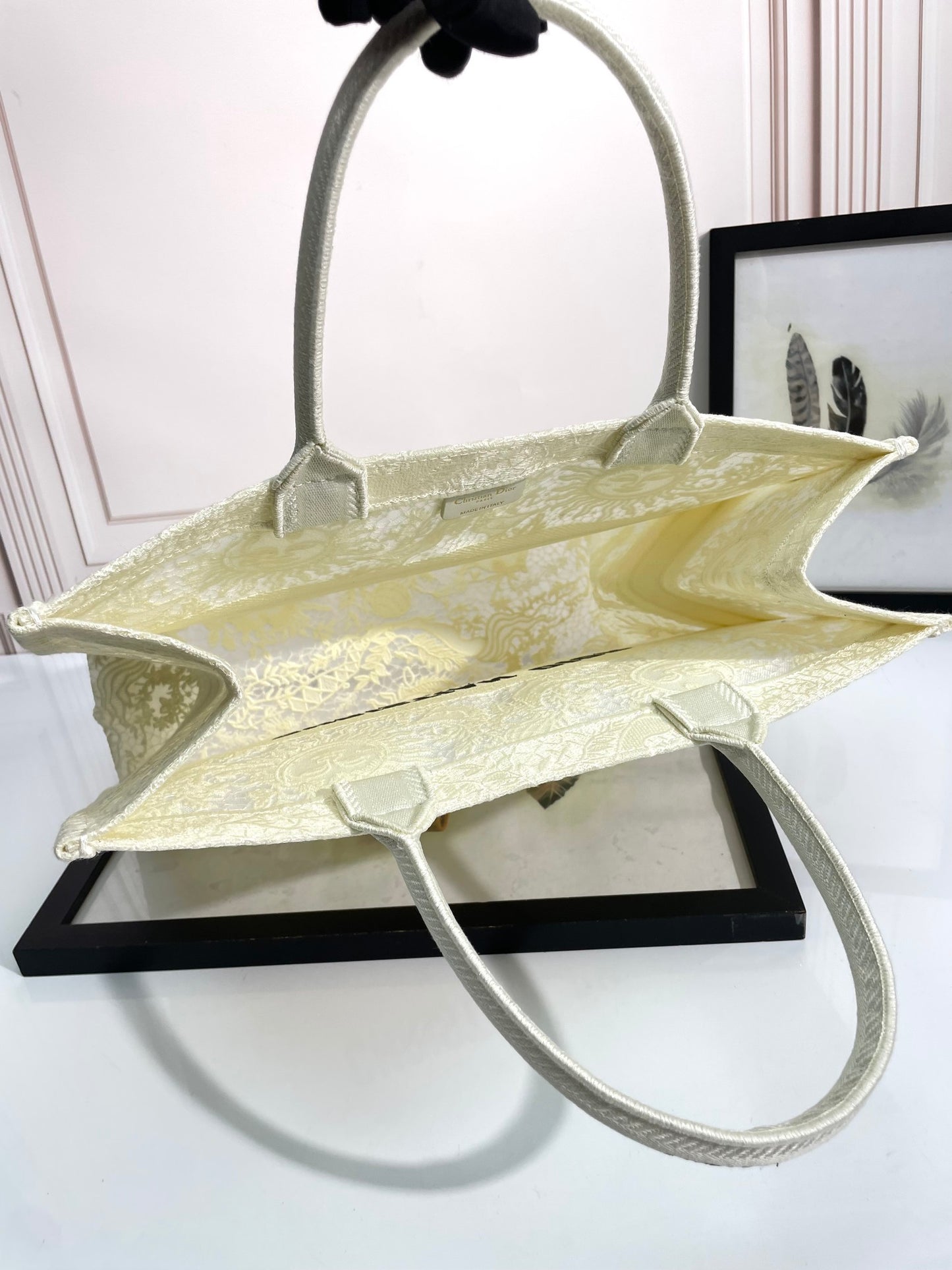 Christian Dior Large Book Tote Bag - Beige Embroidered Canvas