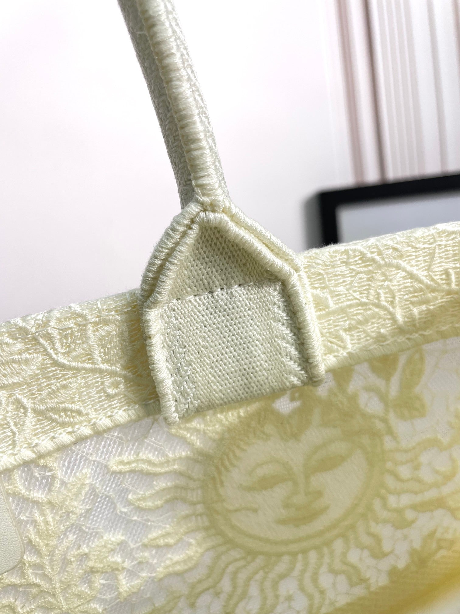 Dior Elegant Off White Embroidered Floral Canvas Tote Handbag