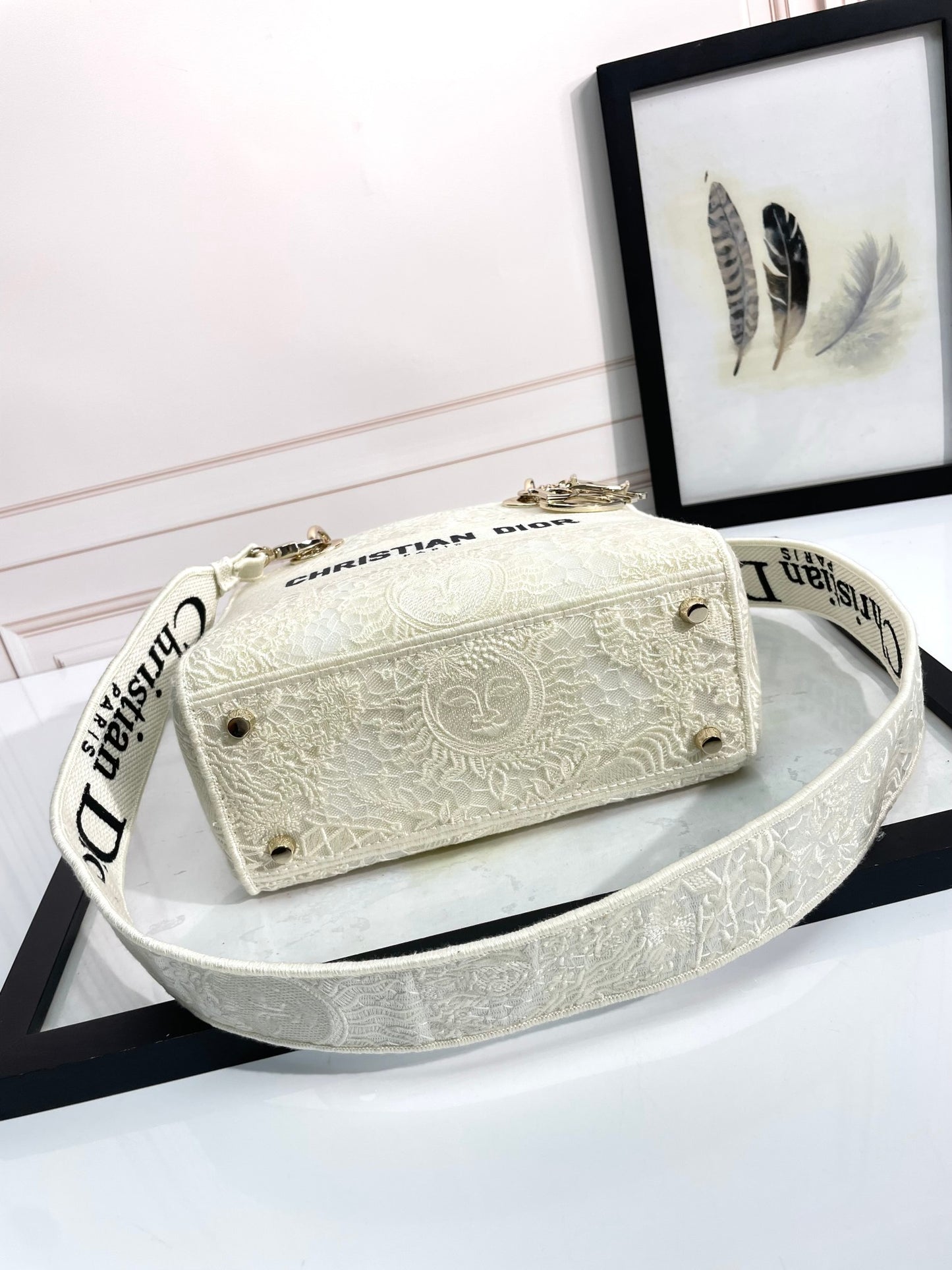 Dior Elegant White Canvas Top Handle Handbag with Detachable Shoulder Strap