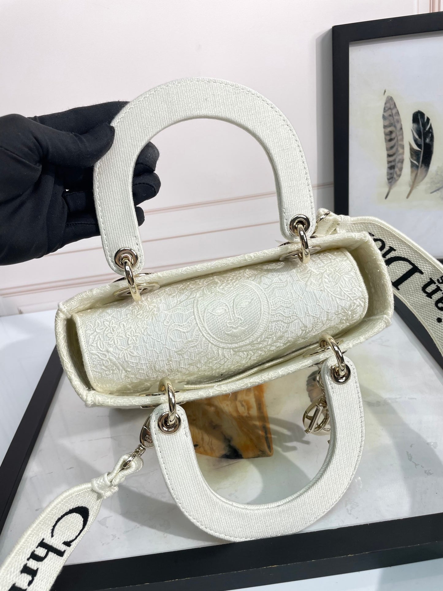 Christian Dior Lady D-Lite Medium Handbag - White Dior Oblique Canvas