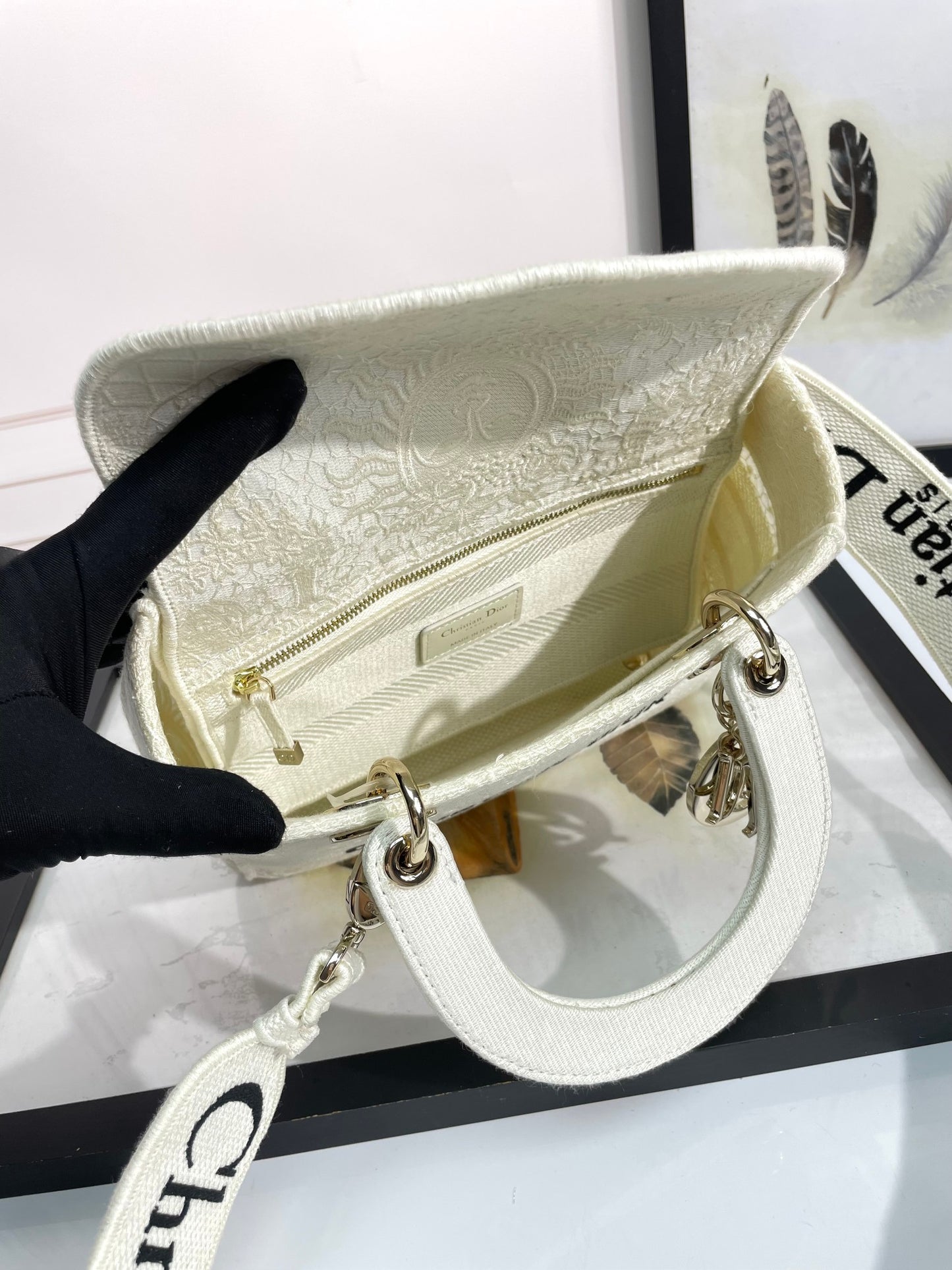 Dior Elegant White Canvas Top Handle Handbag with Detachable Shoulder Strap