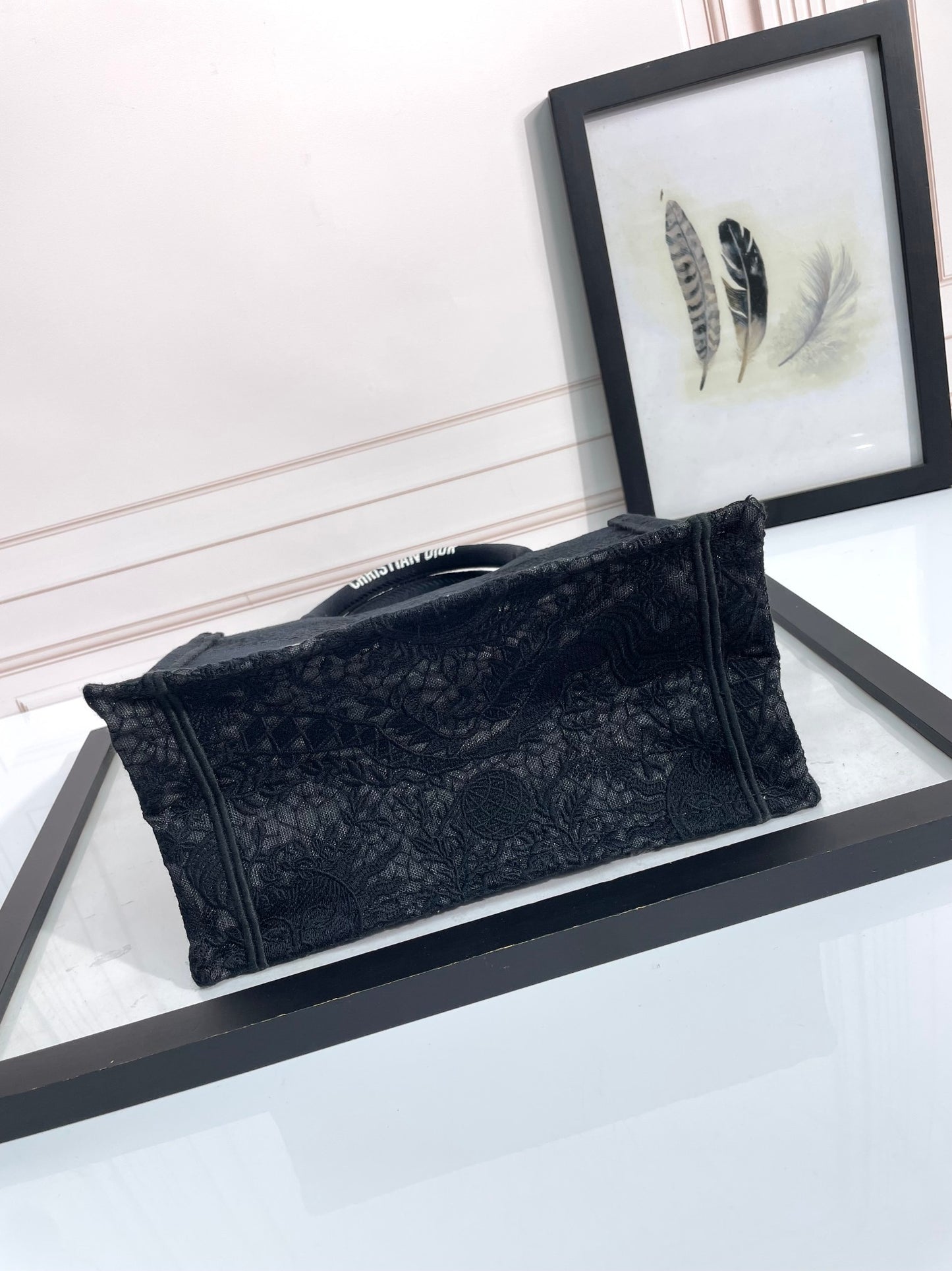 Christian Dior Book Tote - Black Toile de Jouy Reverse Embroidery - Medium