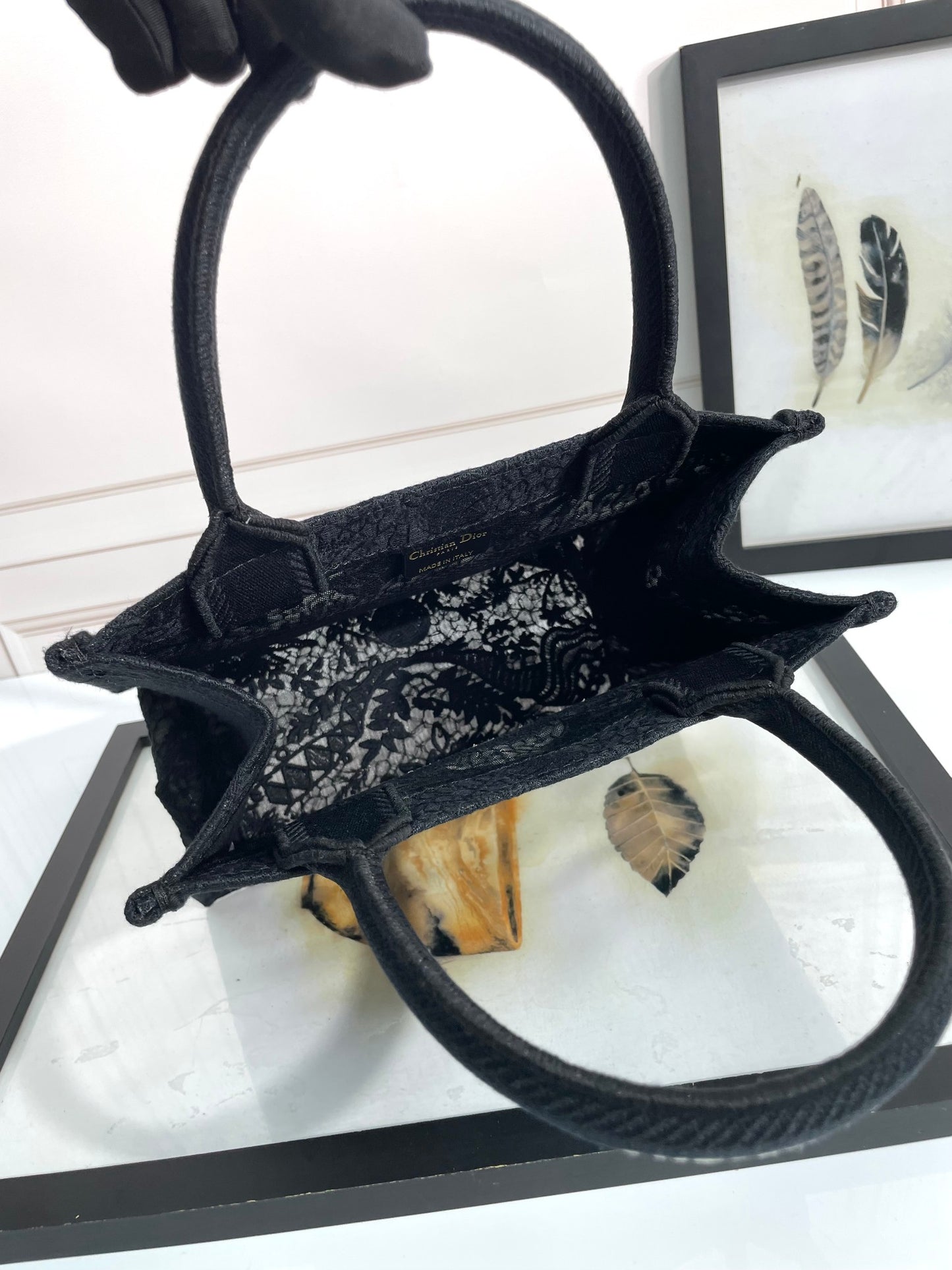 Dior Black Embroidered Canvas Book Tote Bag Vintage Pattern Handbag