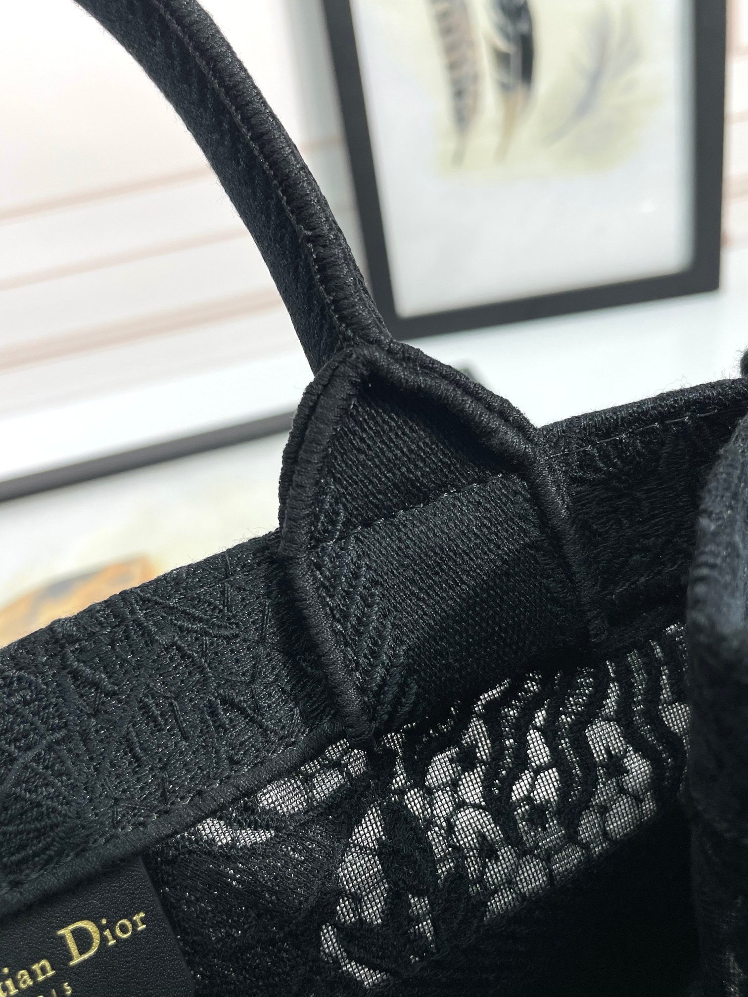 Dior Black Floral Lace Embroidered Canvas Tote Bag with Top Handles
