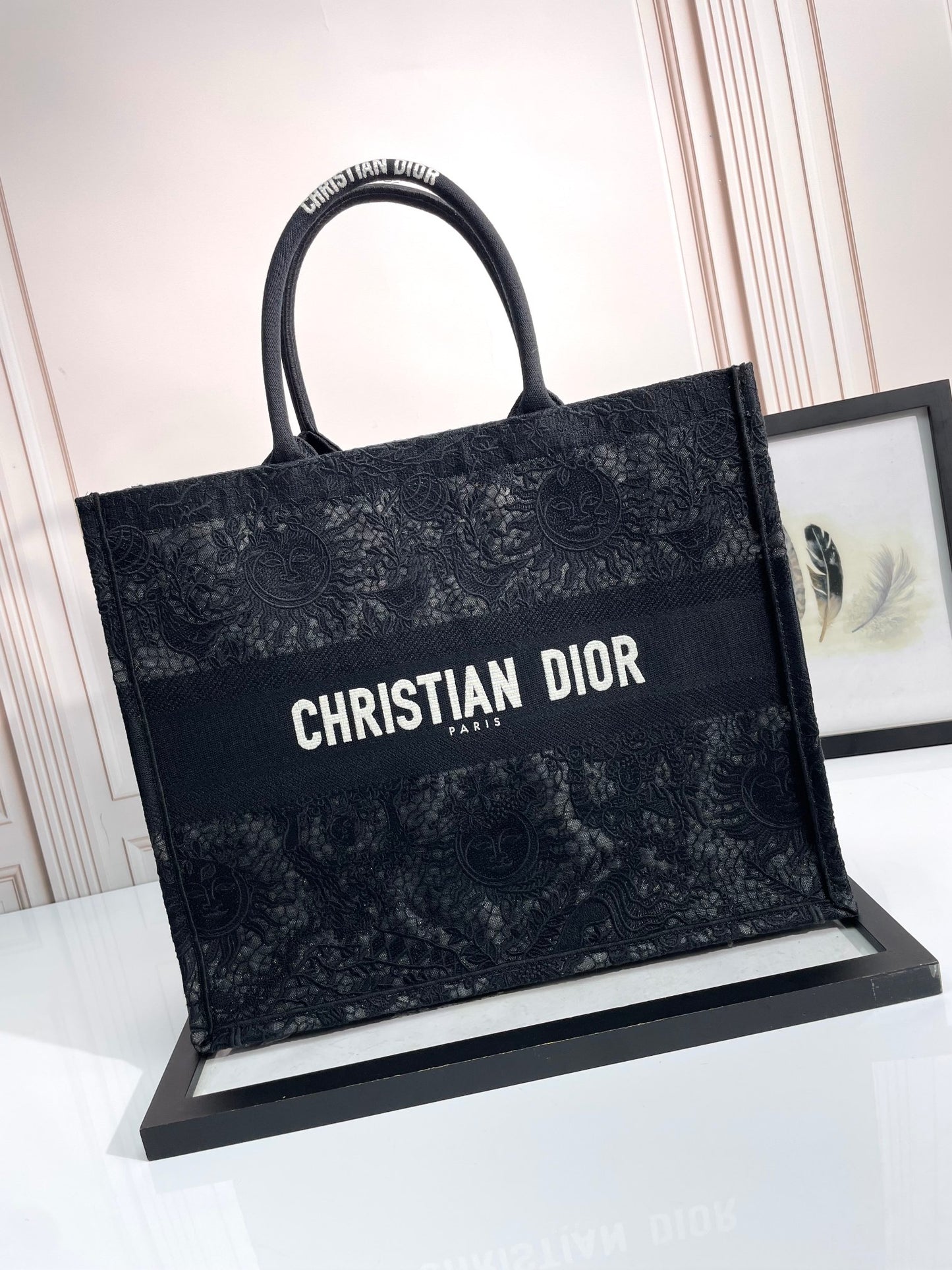 Christian Dior Black Embroidered Book Tote Bag