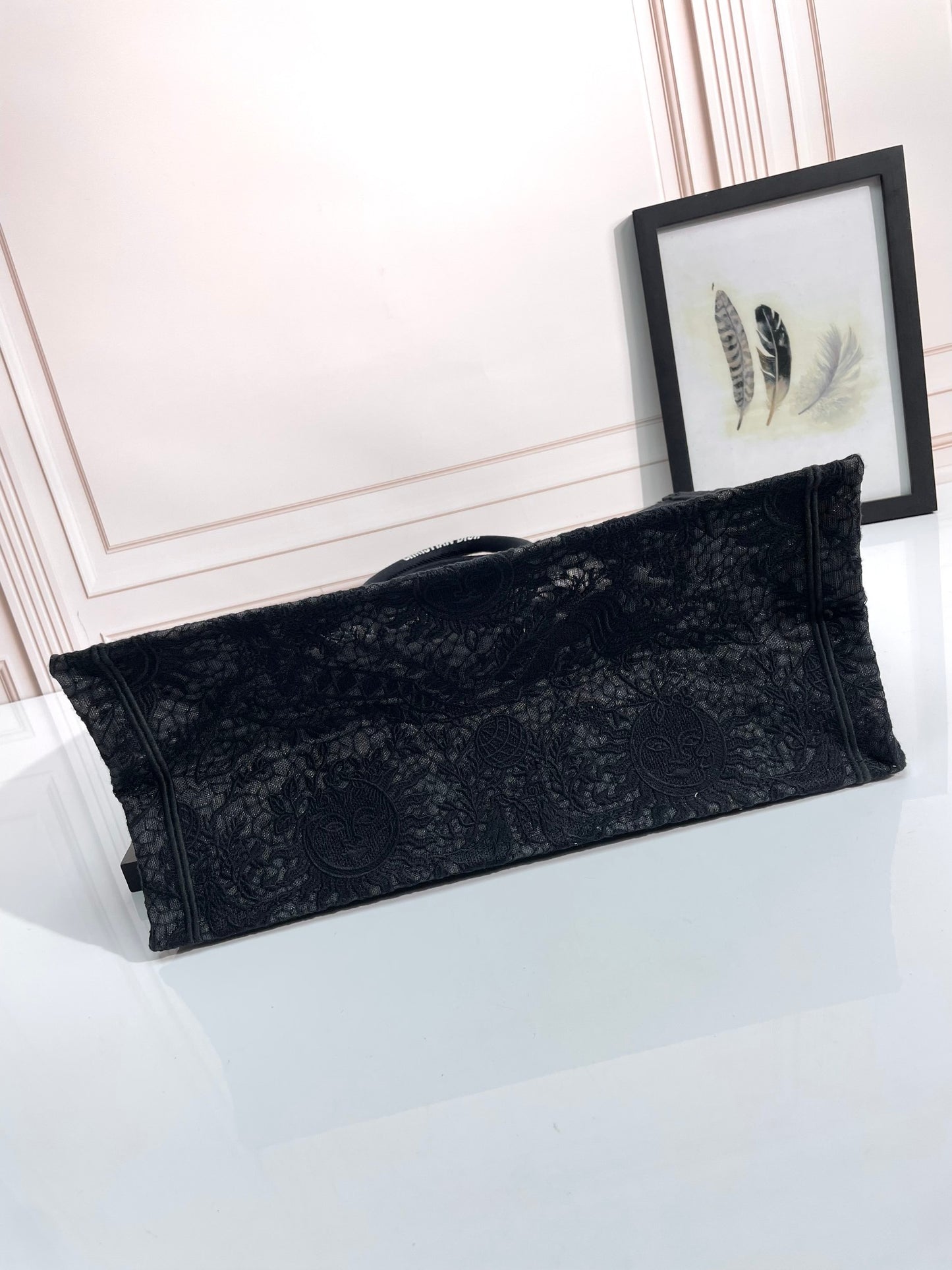 Dior Luxury Black Embroidered Jacquard Canvas Large Tote Handbag