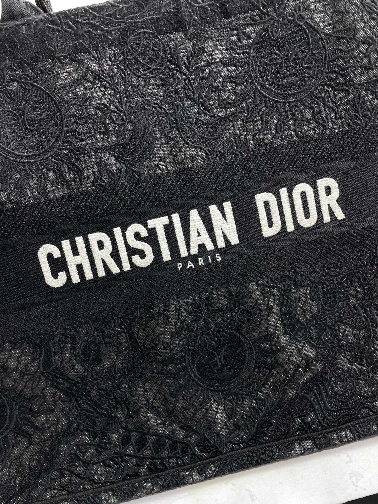 Christian Dior Black Embroidered Book Tote Bag