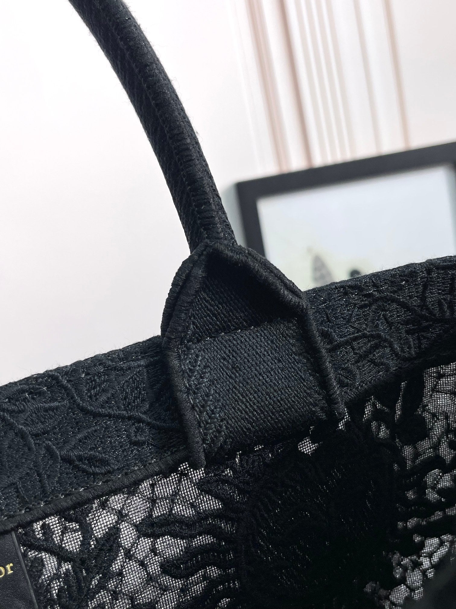 Dior Luxury Black Embroidered Jacquard Canvas Large Tote Handbag