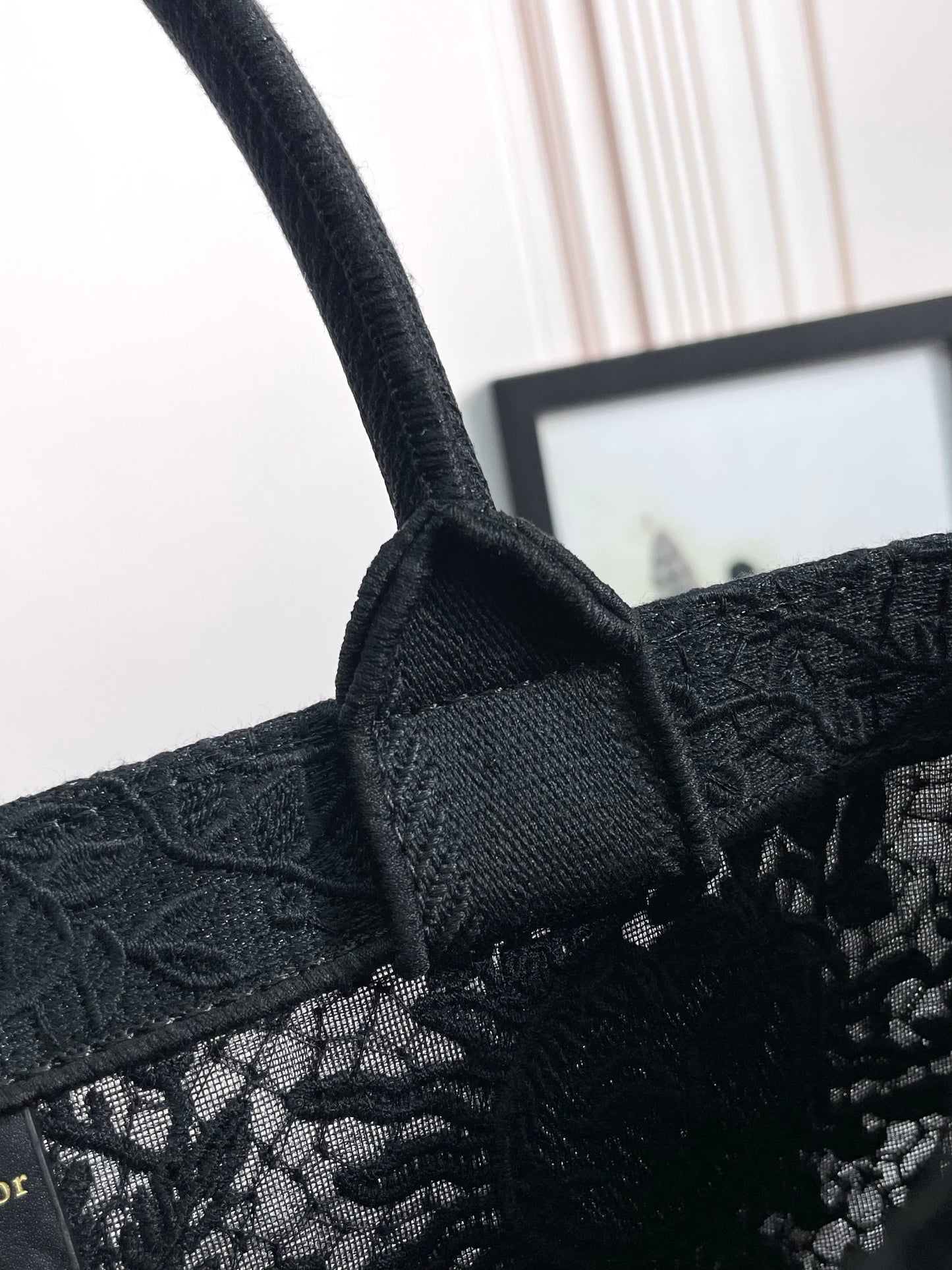 Dior Black Embroidered Canvas Tote Bag Luxury Floral Pattern Top Handle Handbag