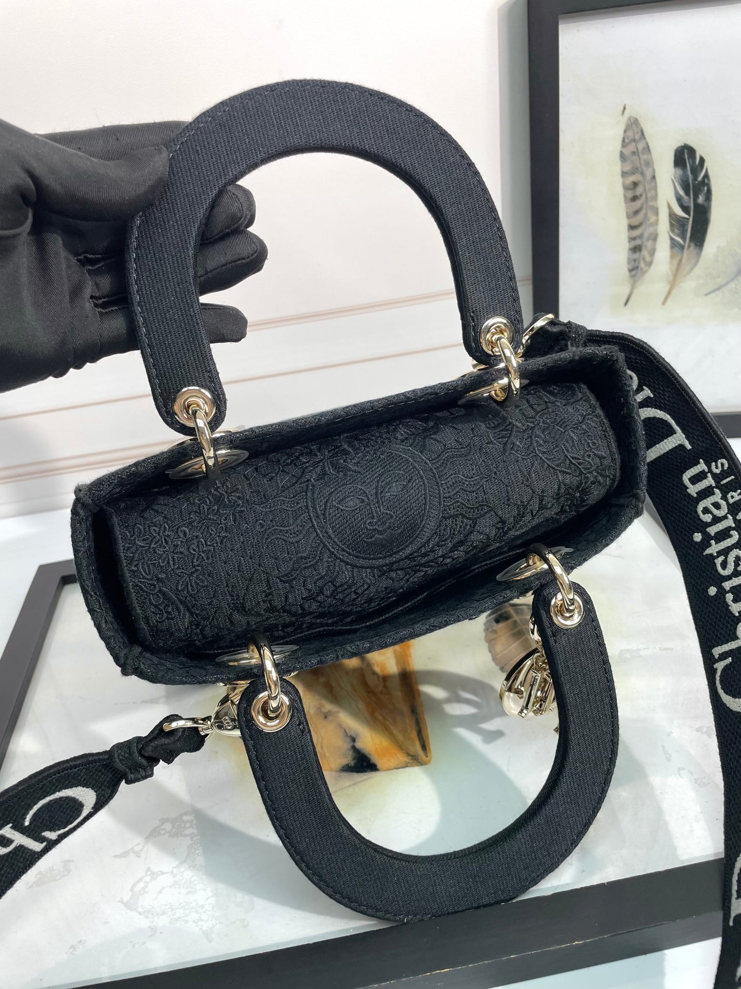 Christian Dior Lady D-Lite Medium Bag Black Cannage Embroidery