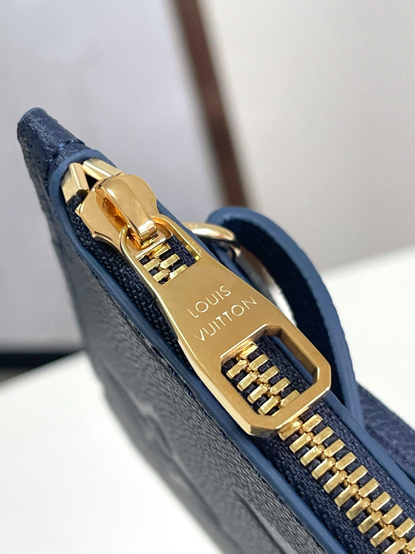 Louis Vuitton Classic Navy Blue Embossed Leather Tote Bag with Matching Pouch