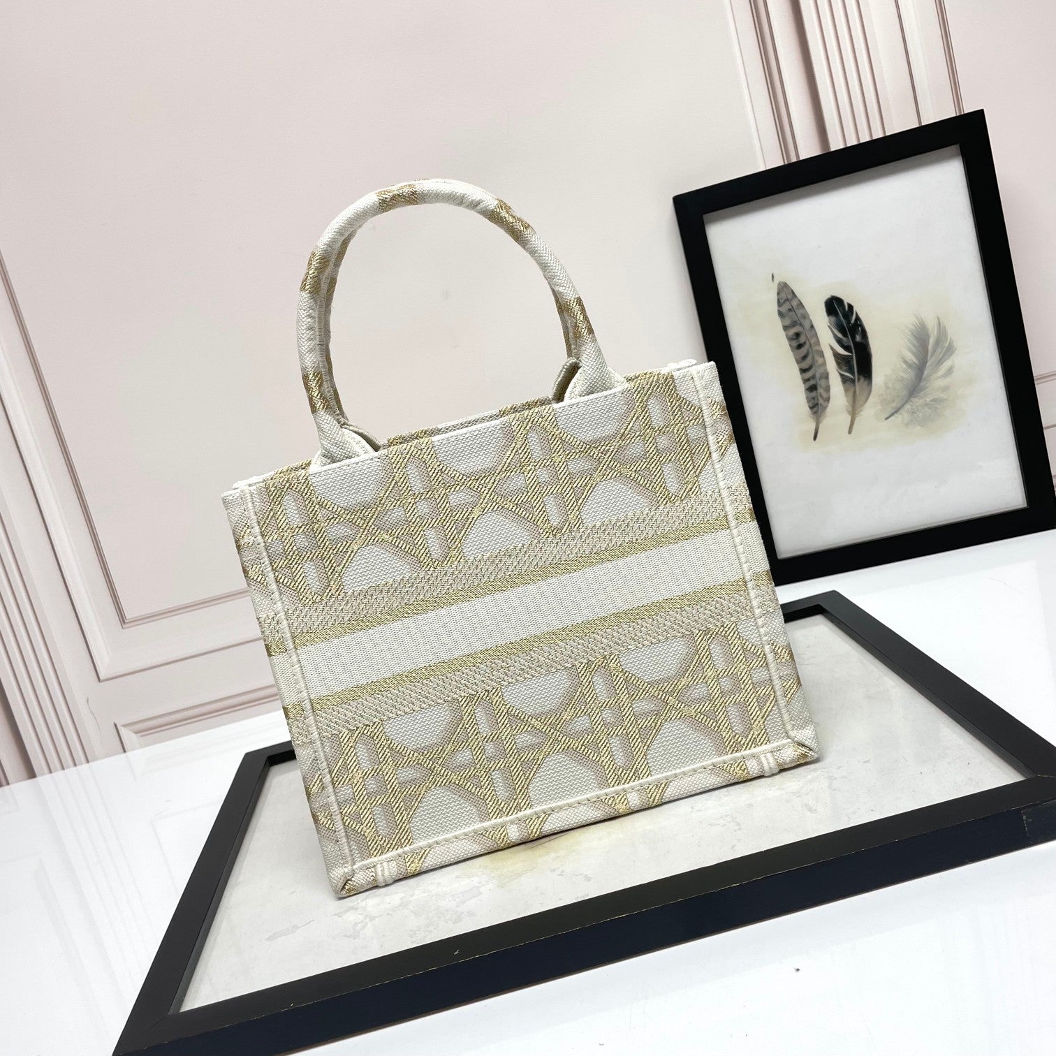 Christian Dior Small Book Tote - White and Gold-Tone Plan de Paris Embroidered Canvas Bag