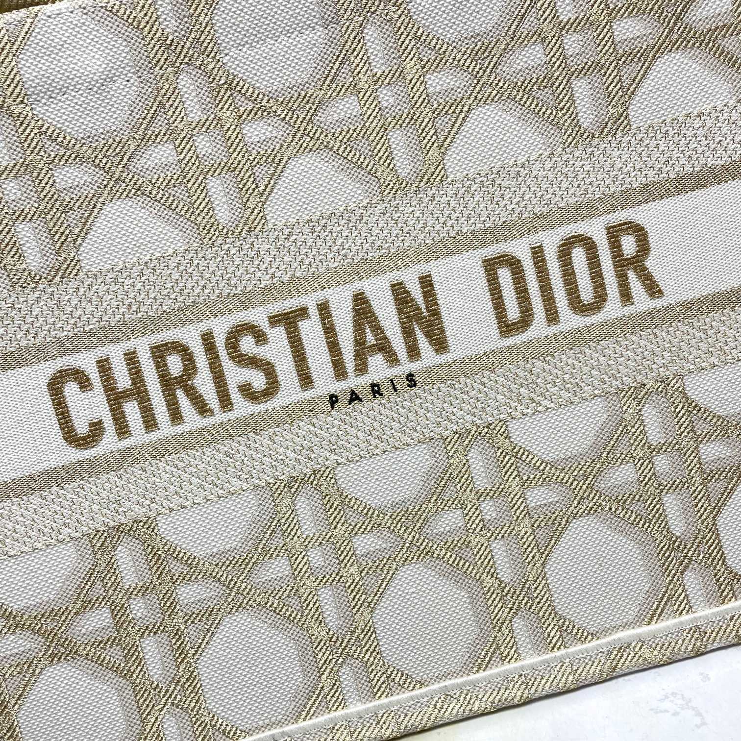 Dior Elegant Beige Embroidered Canvas Tote Bag Luxury Top Handle Handbag