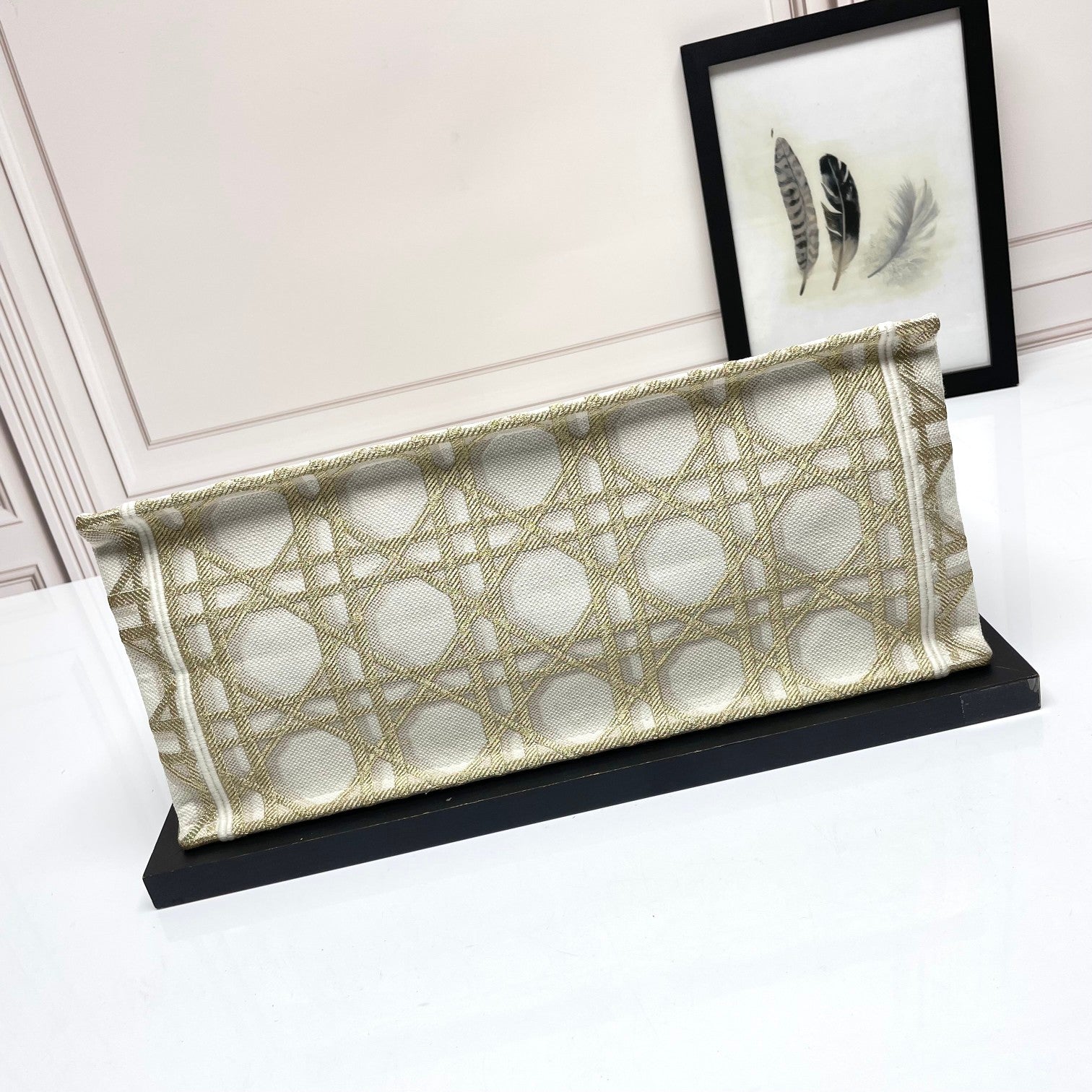 Dior Beige Embroidered Canvas Tote Bag with Geometric Pattern