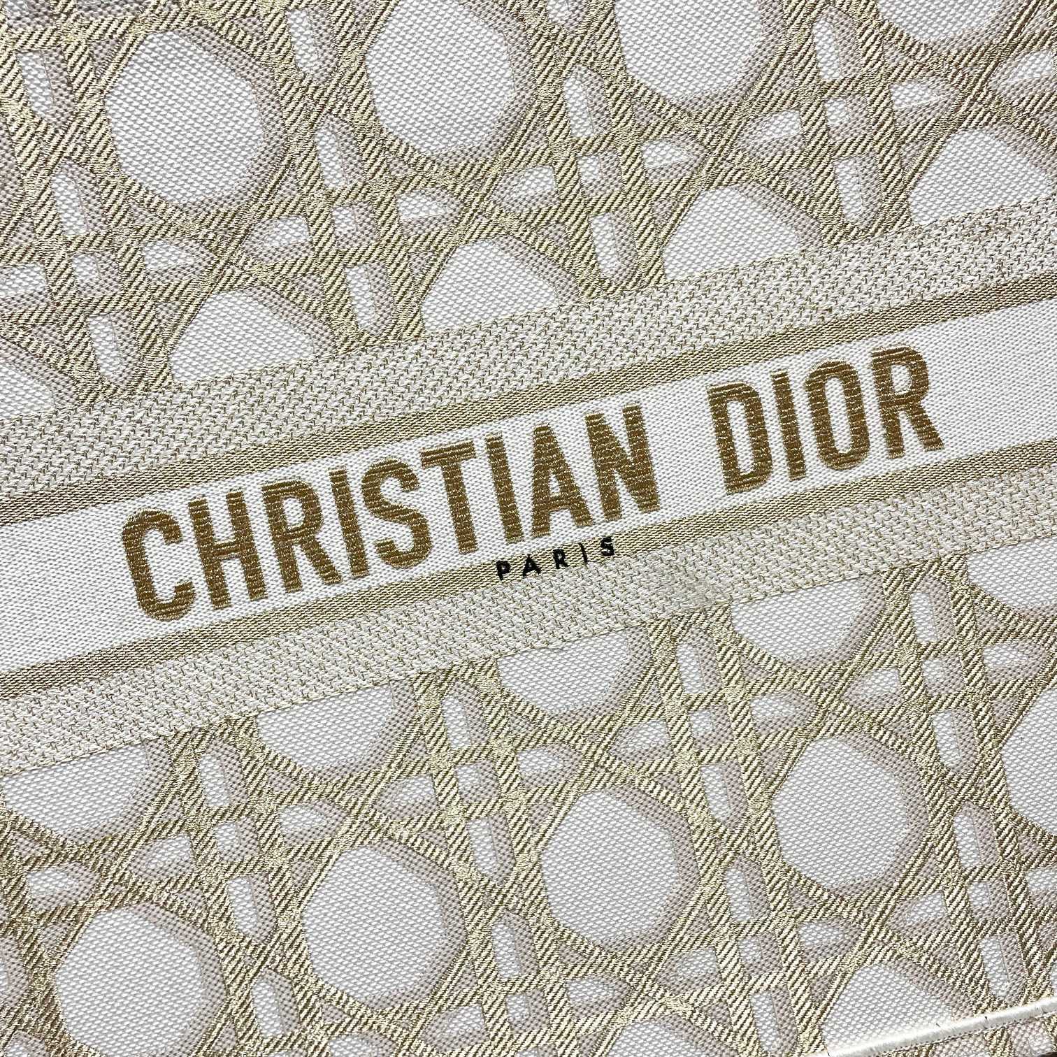Christian Dior Book Tote Medium Bag in Beige and White Embroidered Cannage Canvas