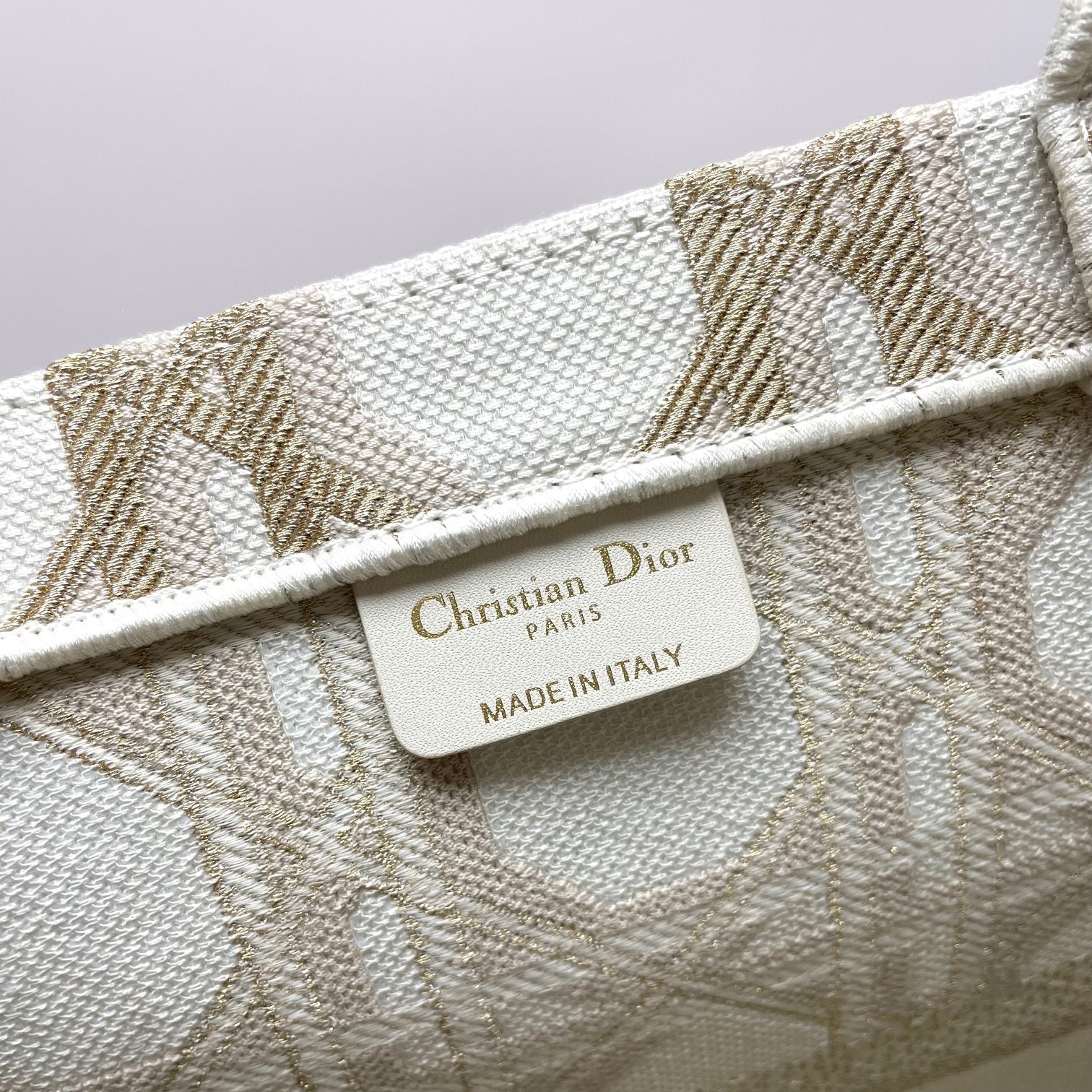 Dior Beige Embroidered Canvas Tote Bag with Geometric Pattern