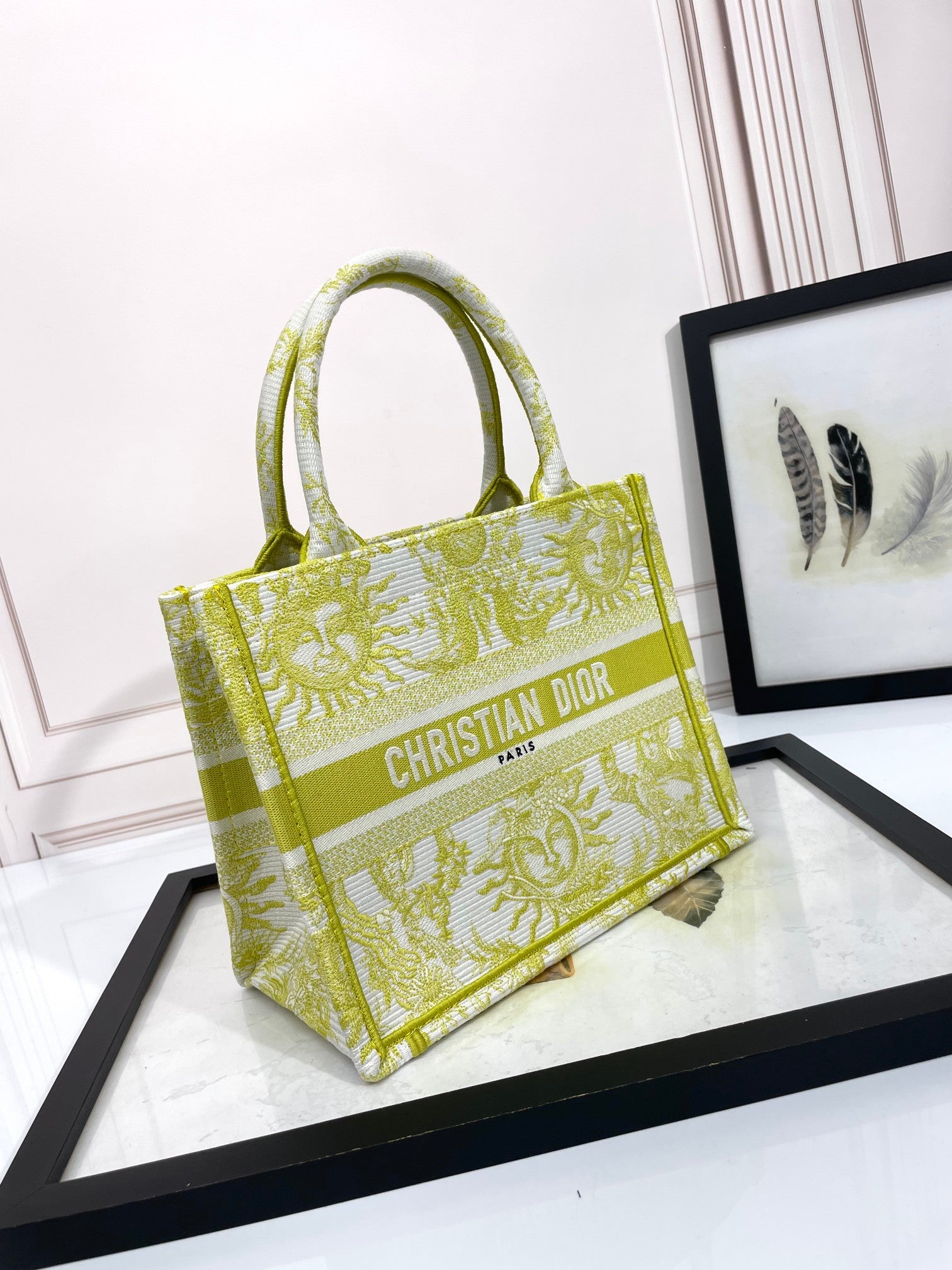Christian Dior Medium Book Tote - Yellow & White Sun Motif Canvas Handbag