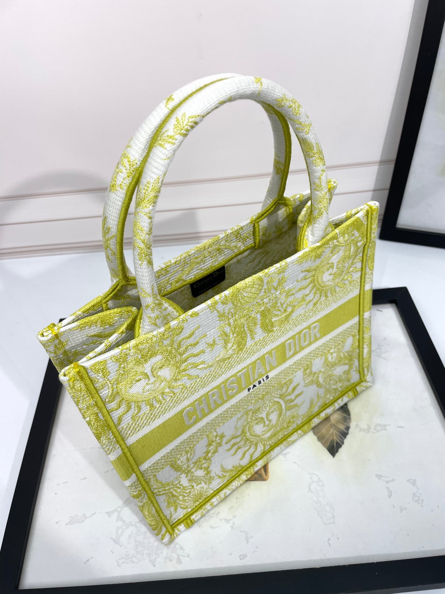 Dior Lime Green Celestial Zodiac Canvas Tote Bag with Top Handles