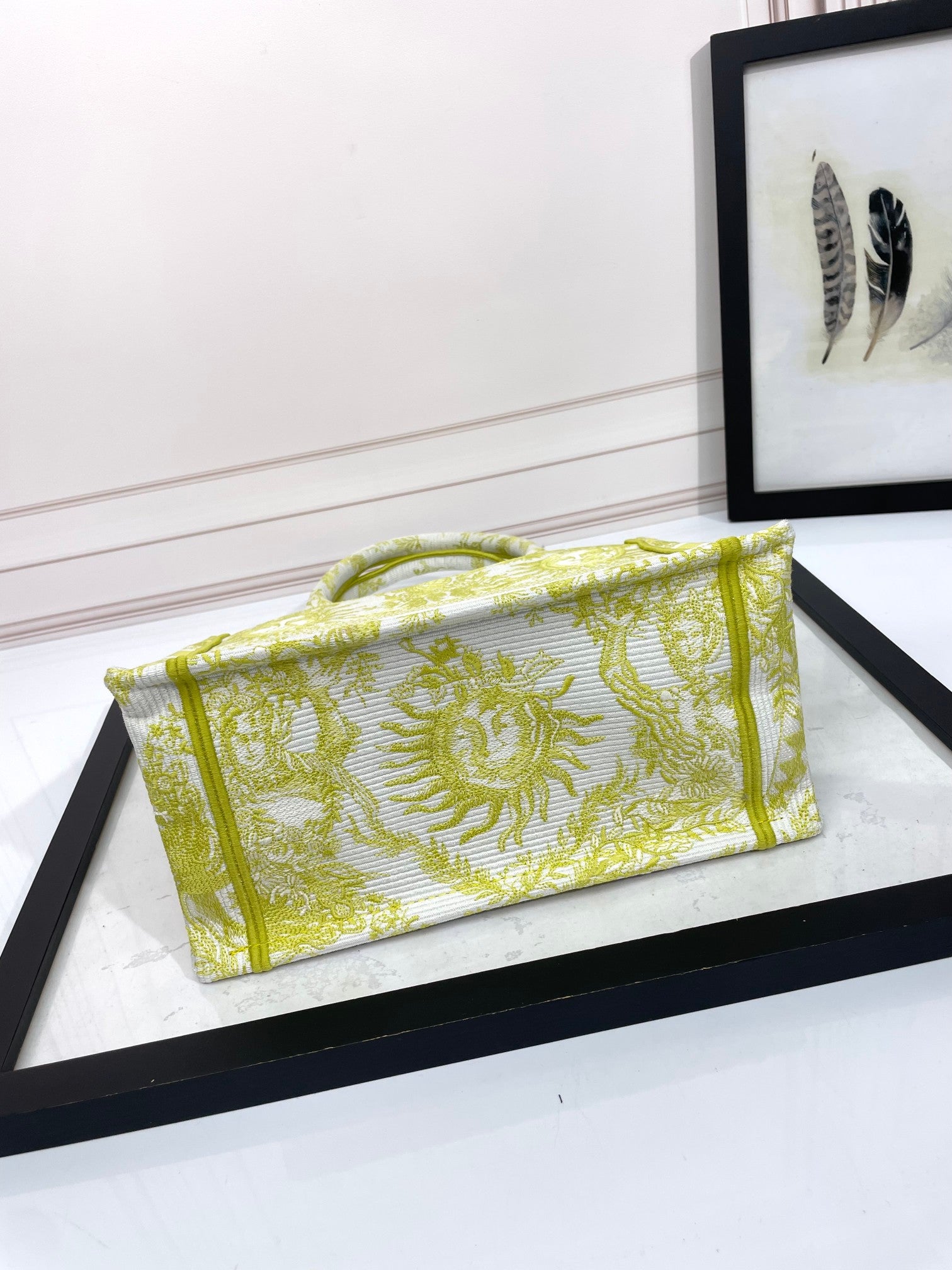 Dior Lime Green Celestial Zodiac Canvas Tote Bag with Top Handles