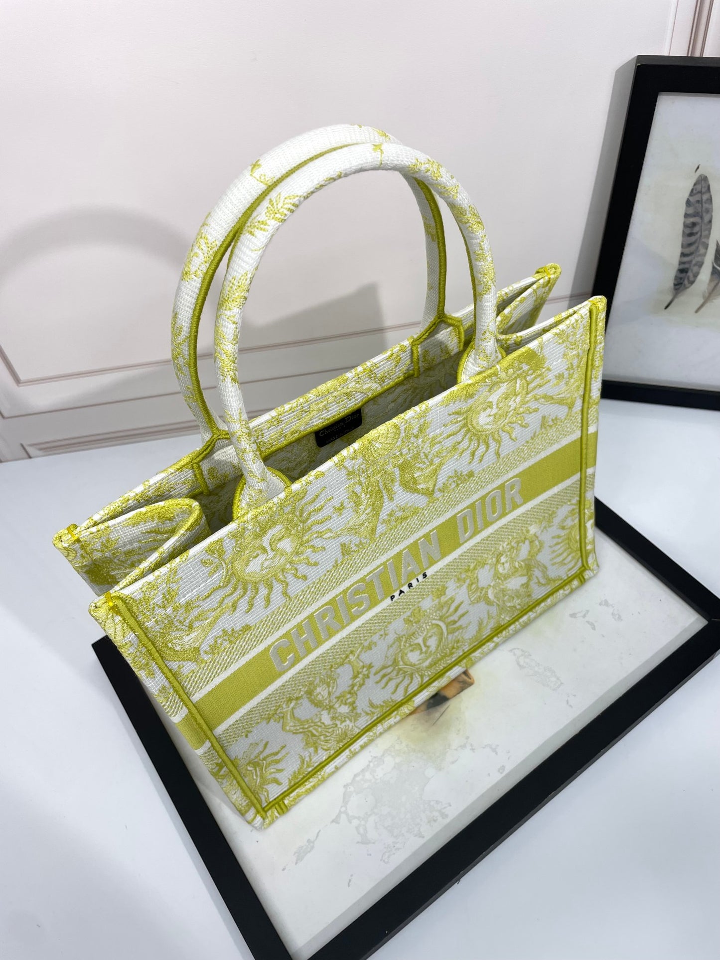 Christian Dior Medium Book Tote - Lime Green & White Zodiac Embroidery
