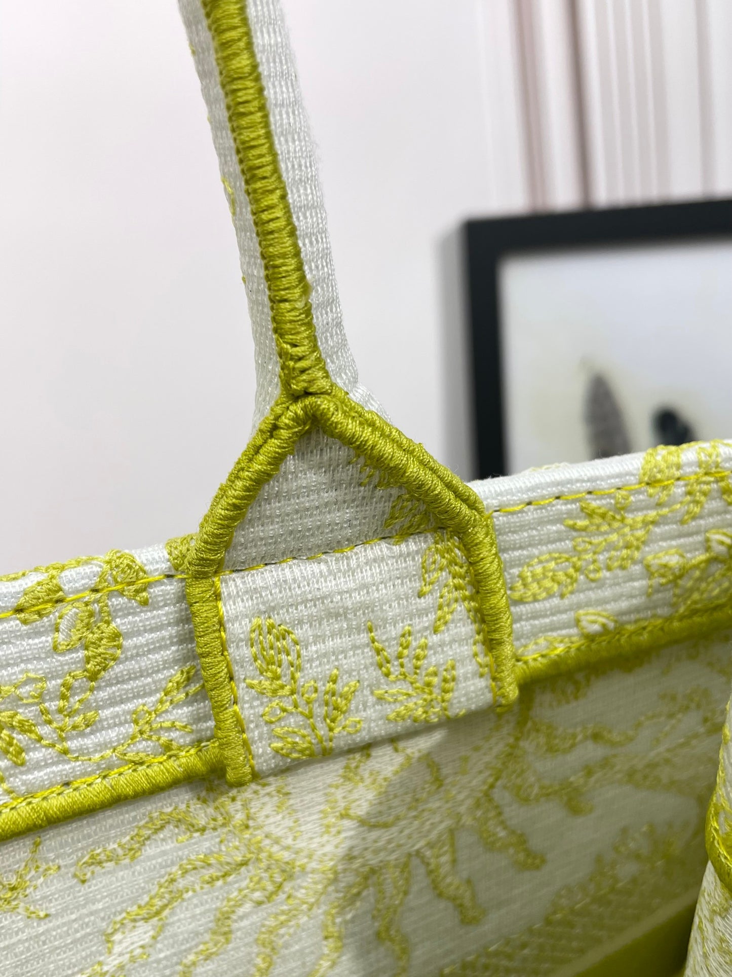 Dior Lime Green and White Sun Pattern Canvas Tote Handbag