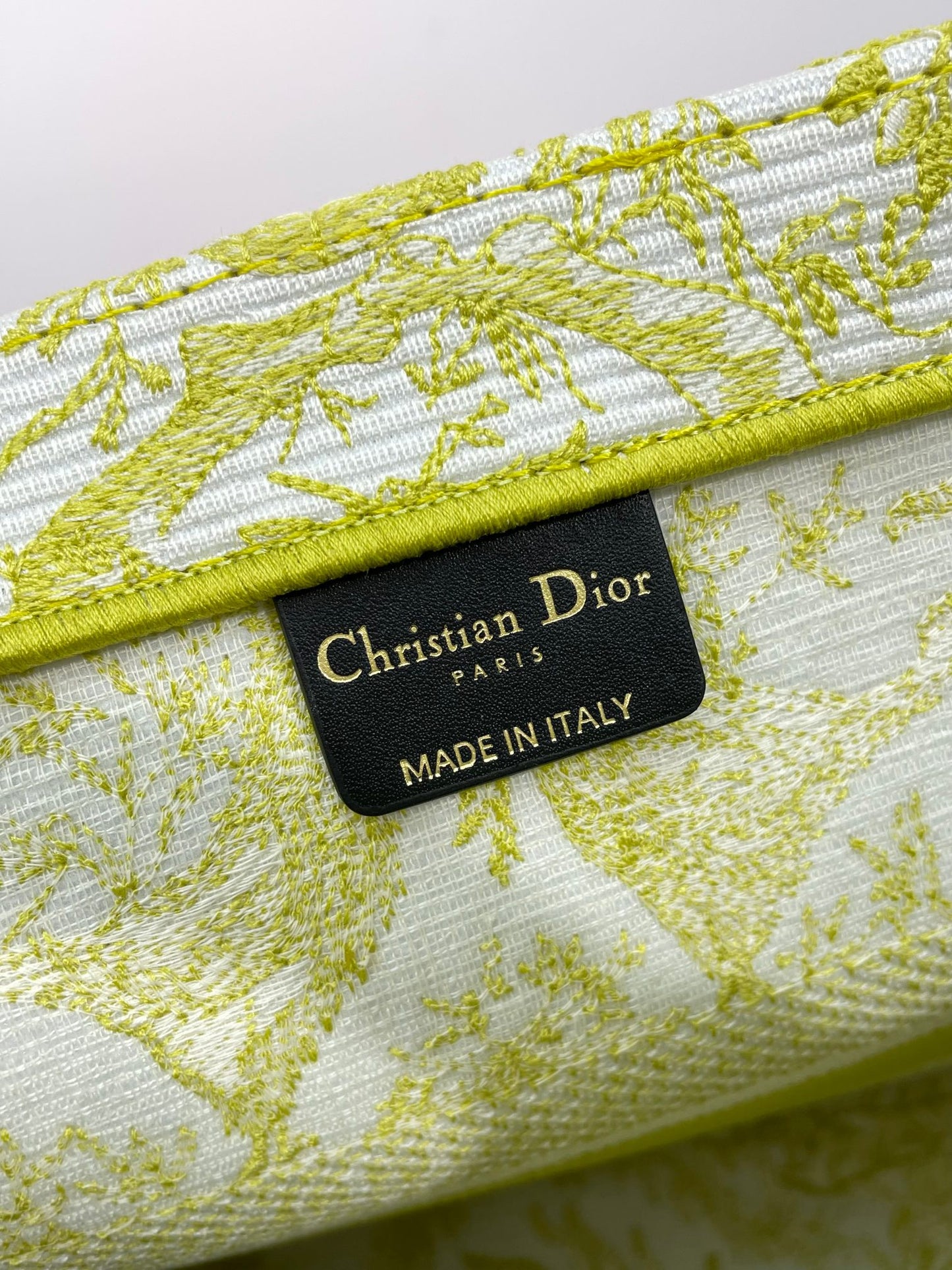 Christian Dior Medium Book Tote Lemon Yellow Toile de Jouy Soleil Embroidery
