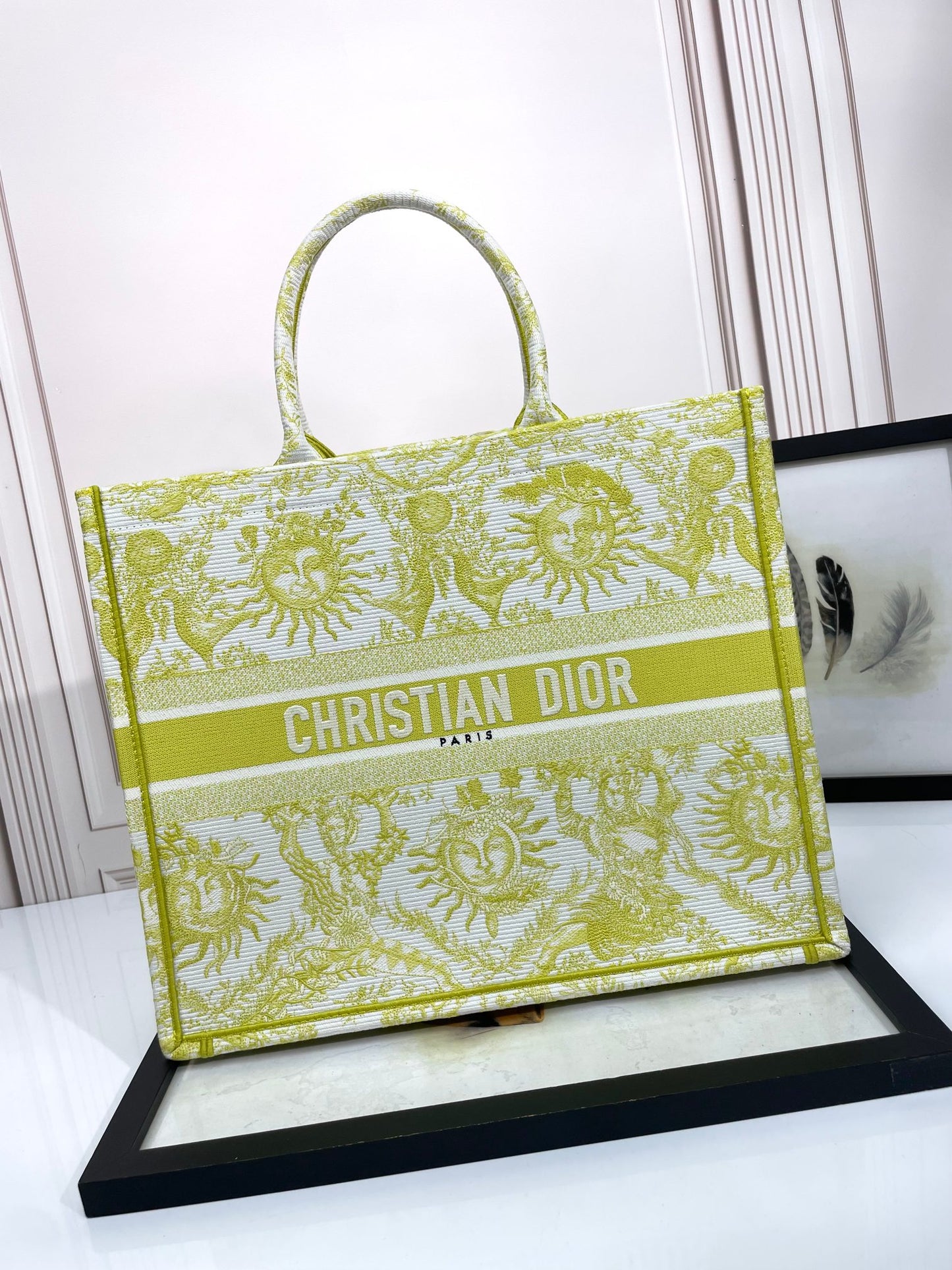 Dior Lime Green Toile Print Canvas Tote Bag Luxury Style Handbag