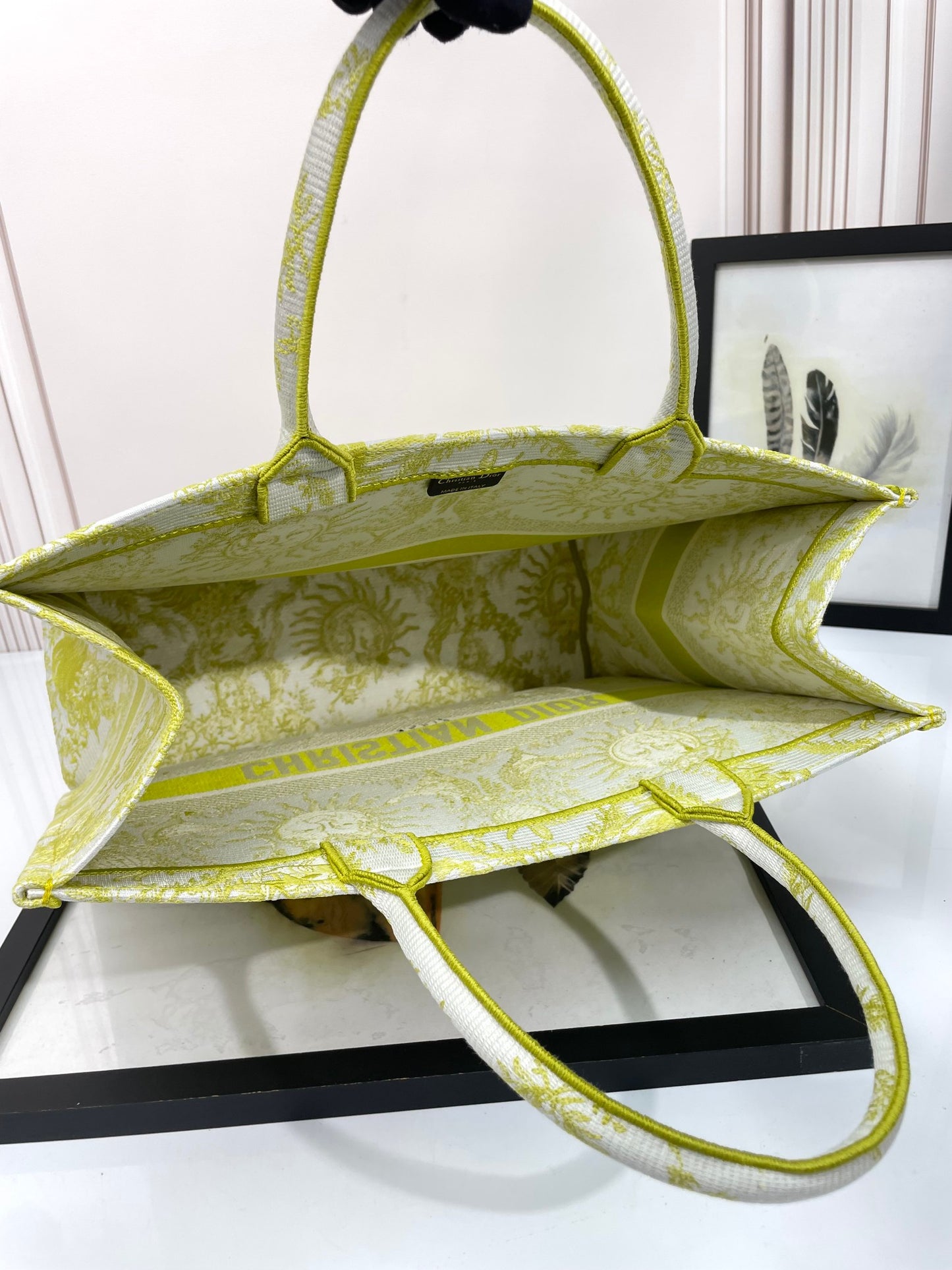 Dior Lime Green Toile Print Canvas Tote Bag Luxury Style Handbag