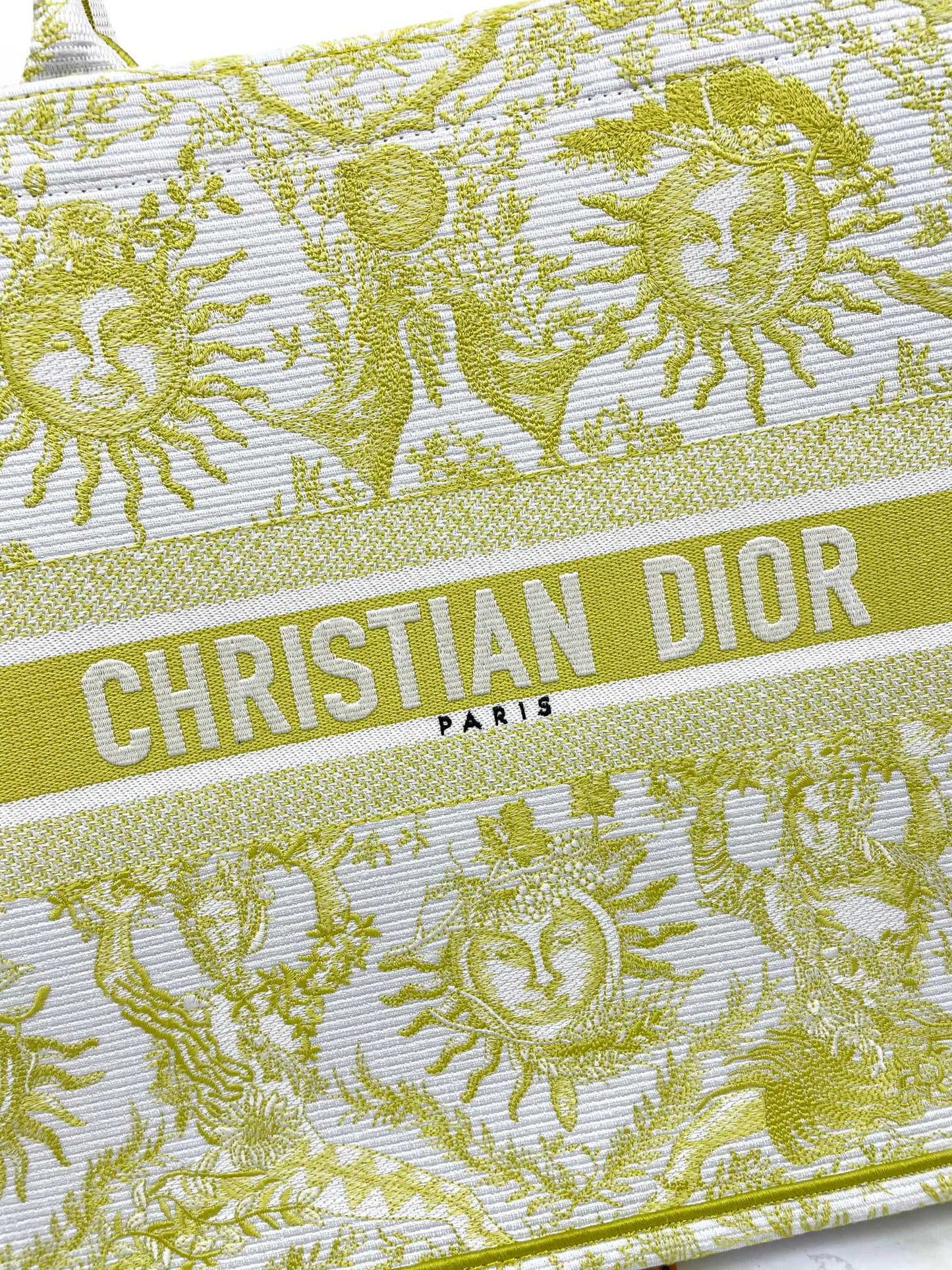 Dior Lime Green Toile Print Canvas Tote Bag Luxury Style Handbag