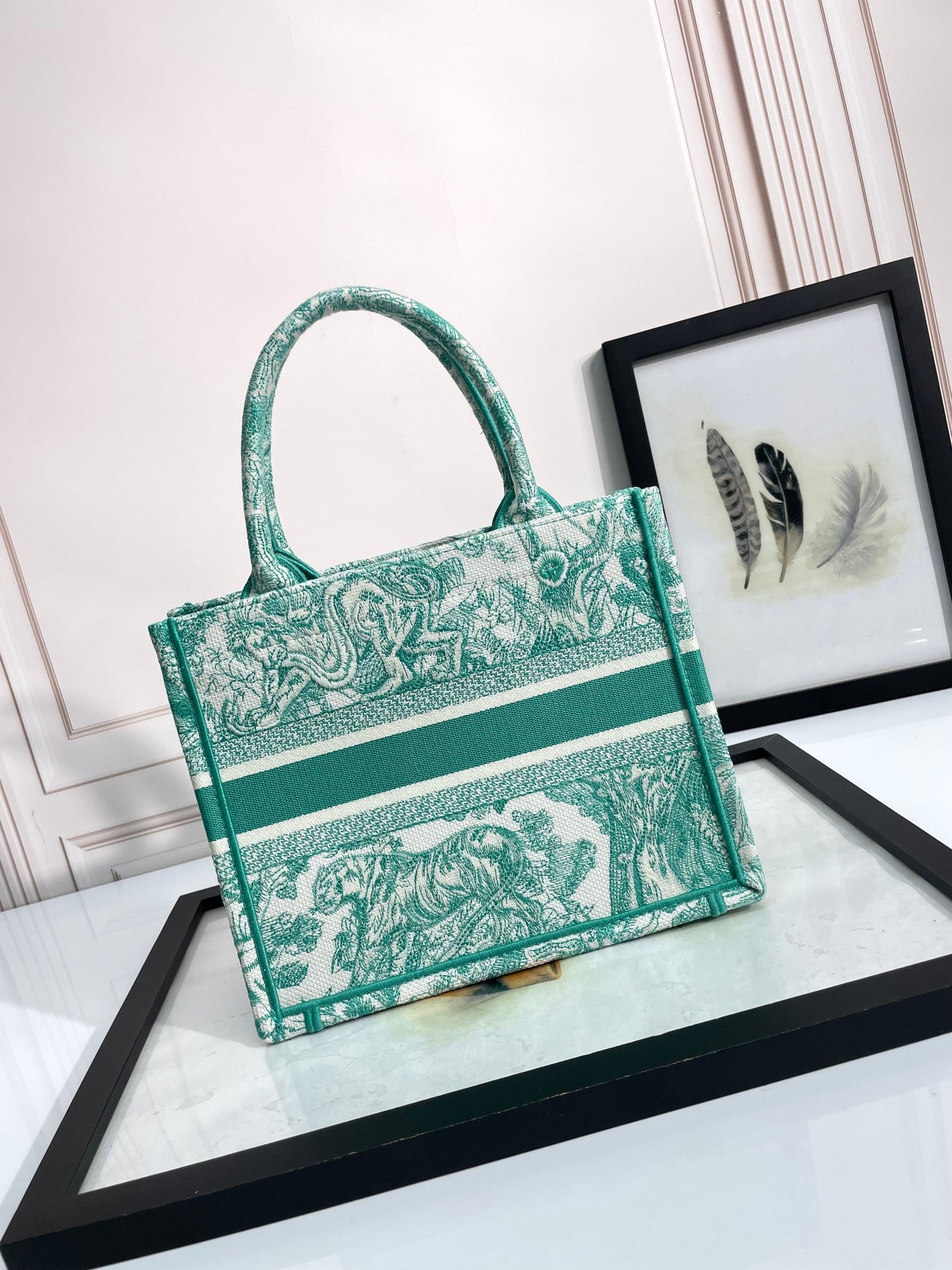 Christian Dior Small Book Tote - Green Toile de Jouy Embroidery