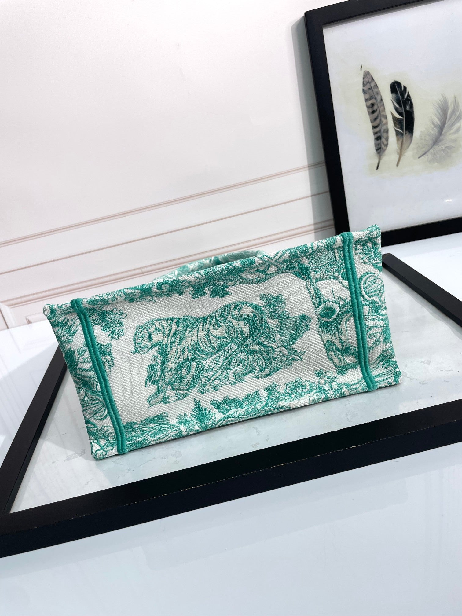 Christian Dior Medium Book Tote Green Toile de Jouy Embroidery
